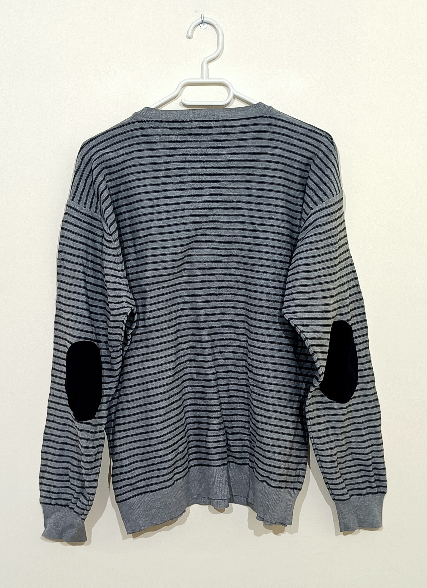 Pull fin Tissaia gris rayé avec empiècement aux coudes Taille XXL