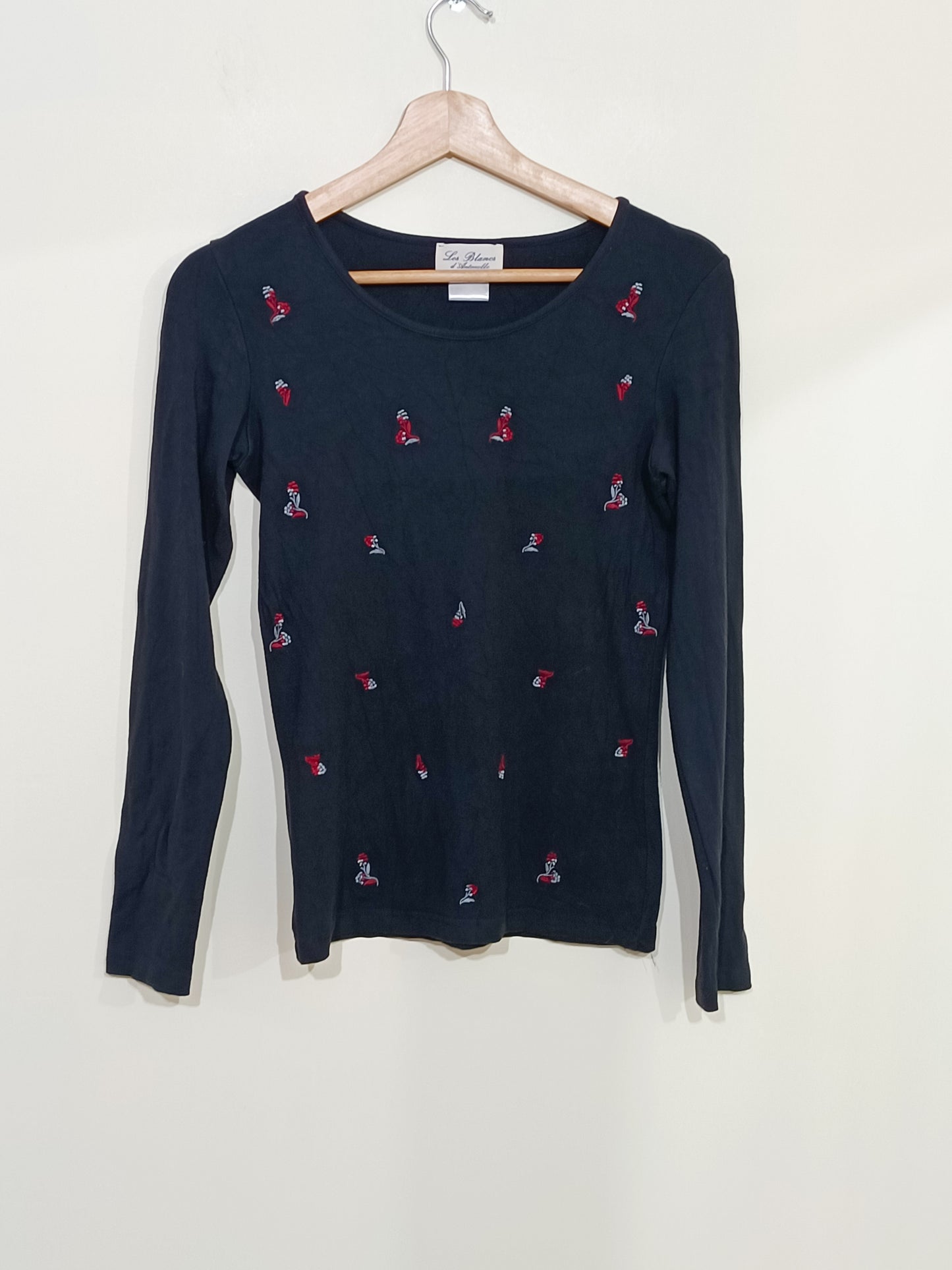 T-shirt manches longues Les Blancs d'Antonelle noir fleuri Taille S