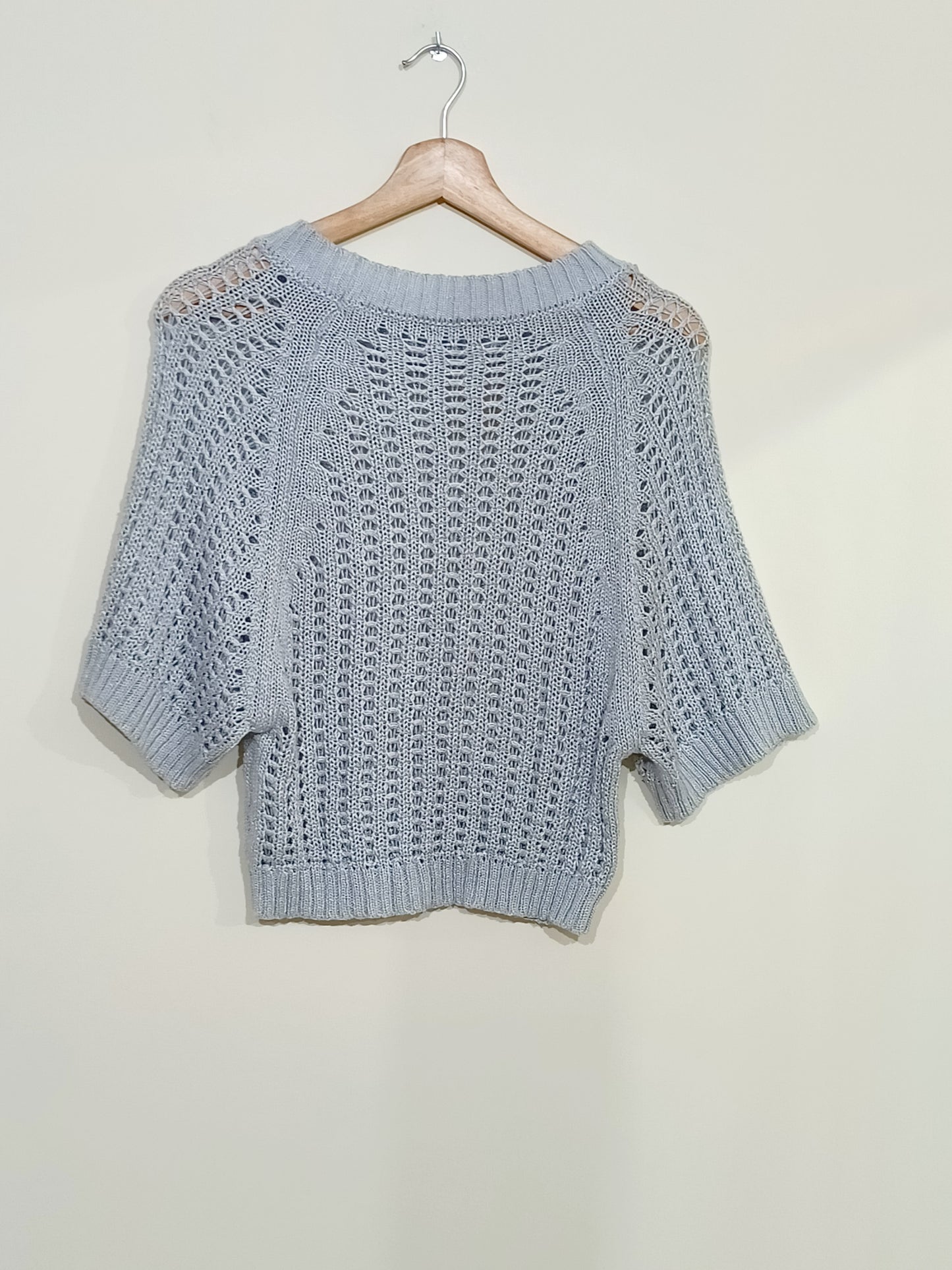 Pull court manches courtes mailles ajourées gris Taille S