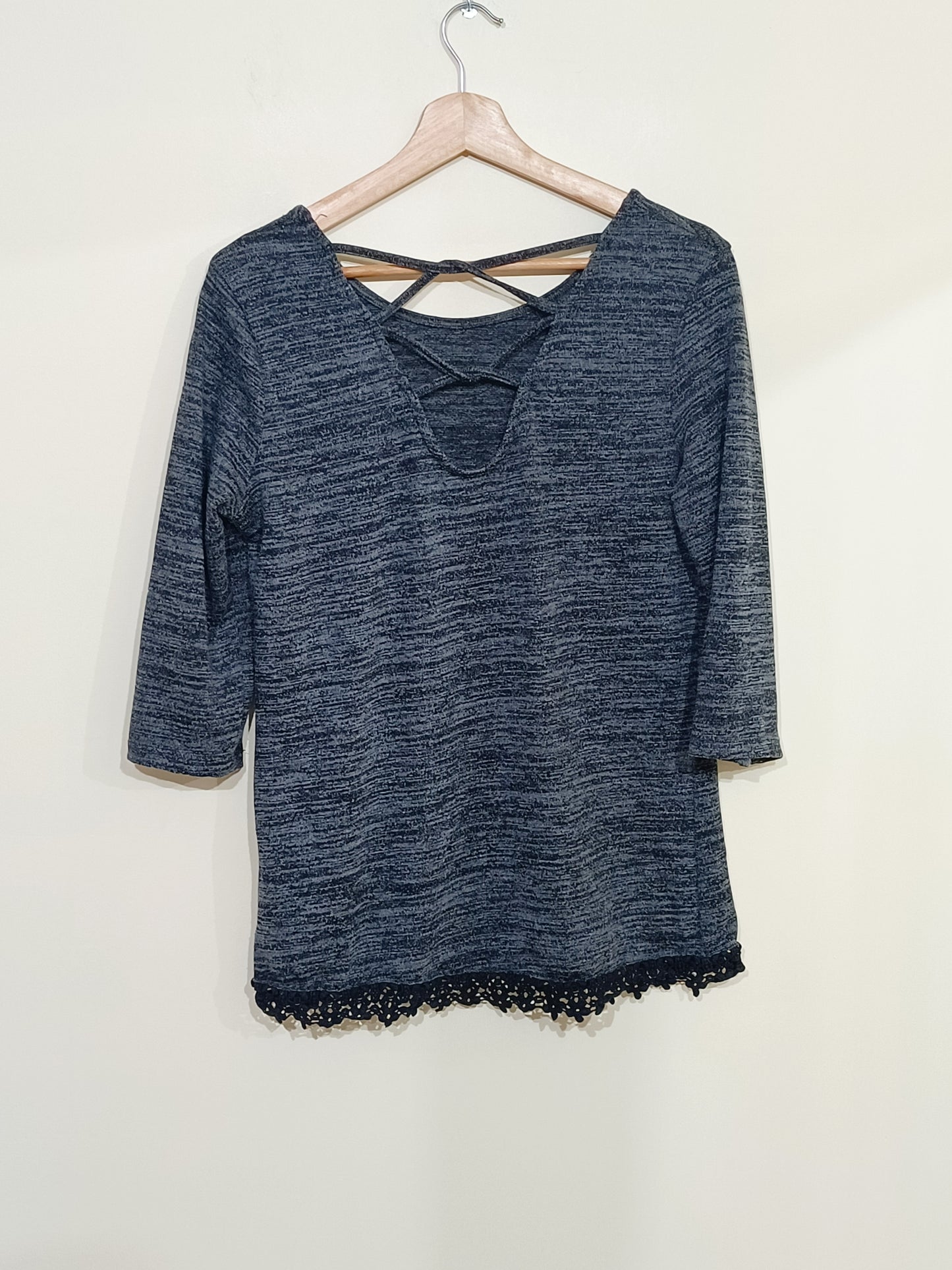 Pull fin Kiabi manches 3/4 gris chiné Taille M