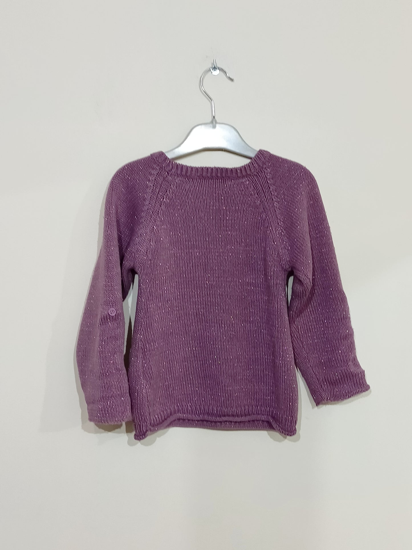 Pull Vynil Fraise violet avec fils brillants Taille 4 Ans