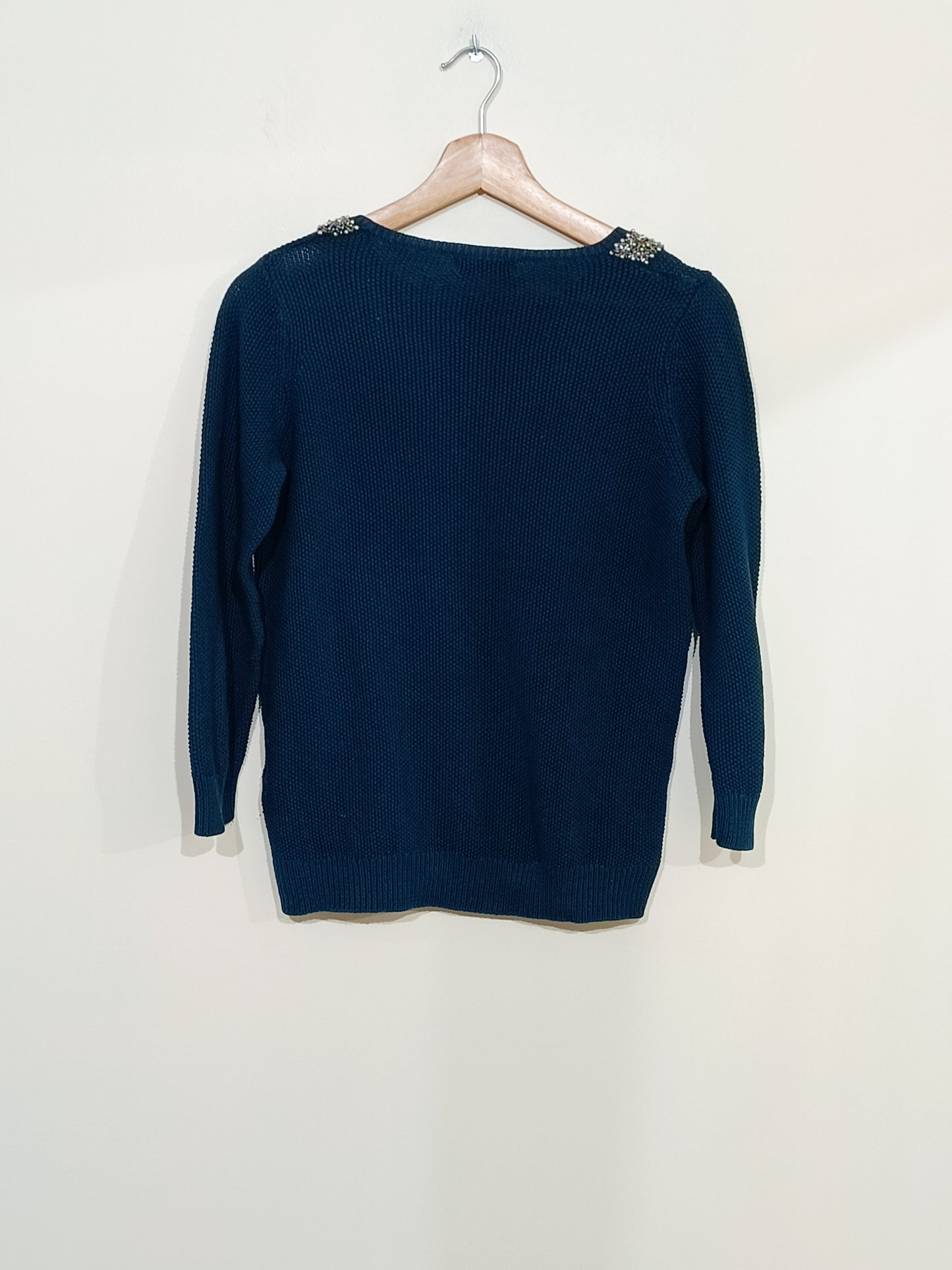 Pull Cache-Cache bleu canard avec perles argentées au col Taille S