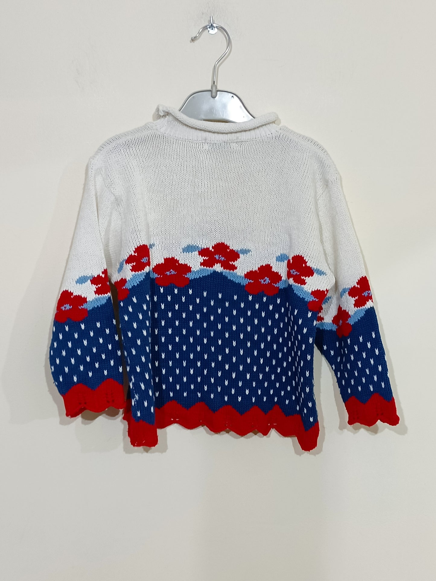 Pull Kids blanc et bleu avec fleurs Taille 4 ans