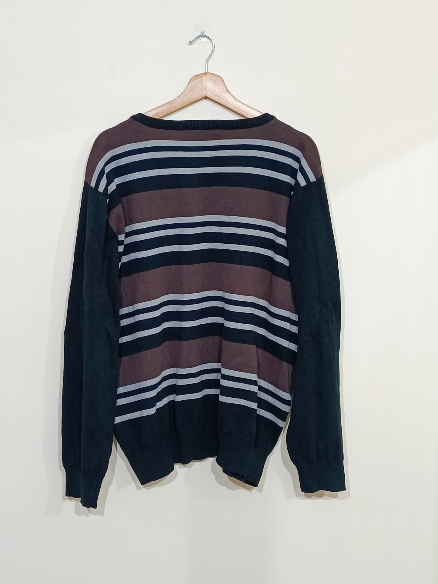 Pull fin For Men rayé noir, gris et marron taille XXXL