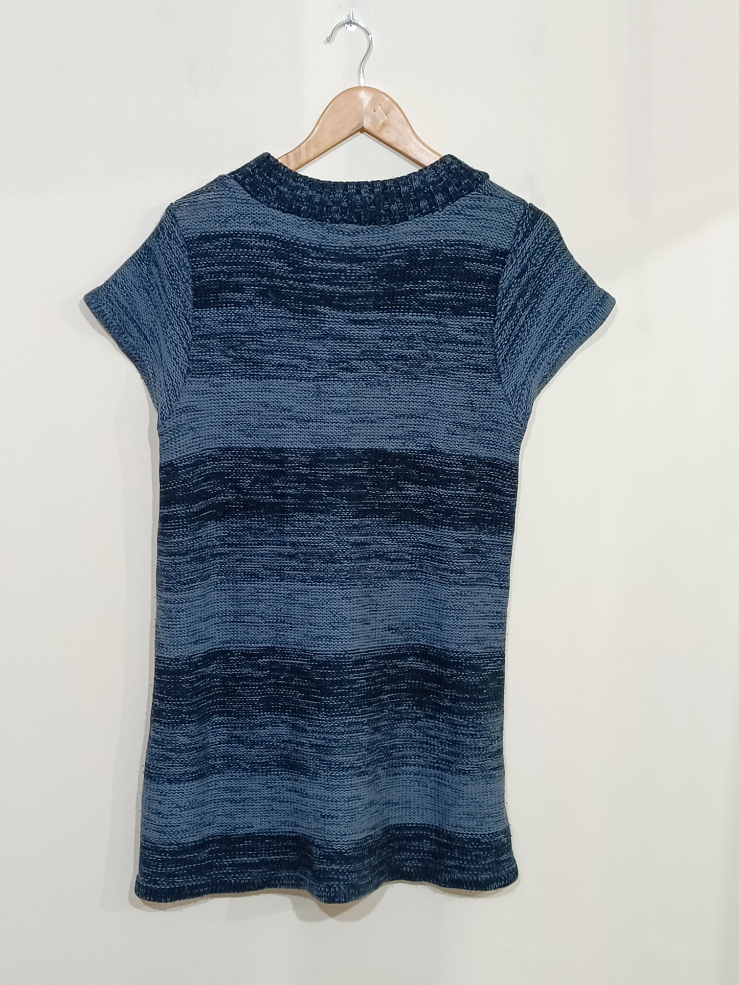 Pull manches courtes Tadzo bleu marine chiné rayé Taille 46/48
