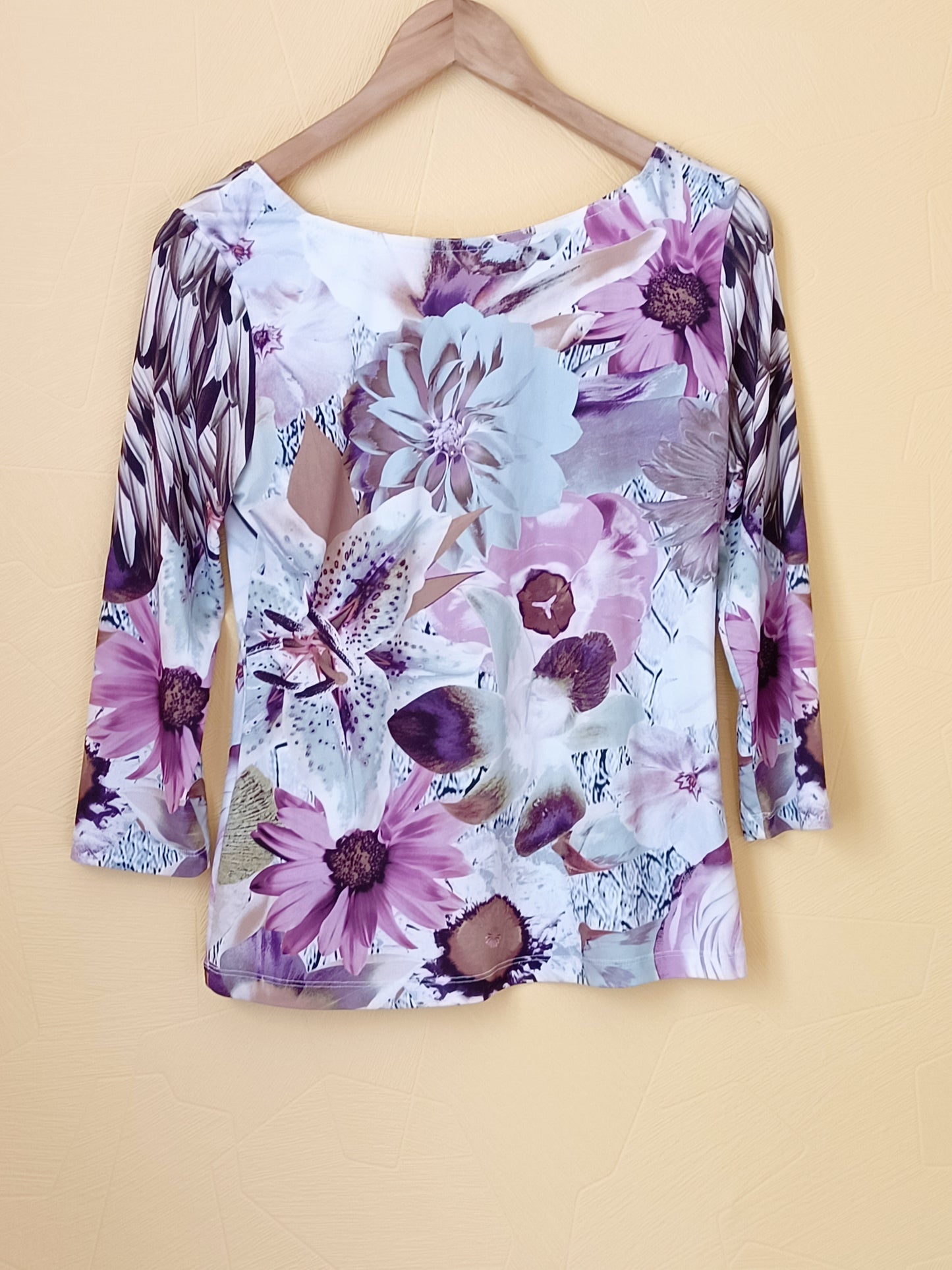 T-shirt manches 3/4 blanc fleuri Taille M