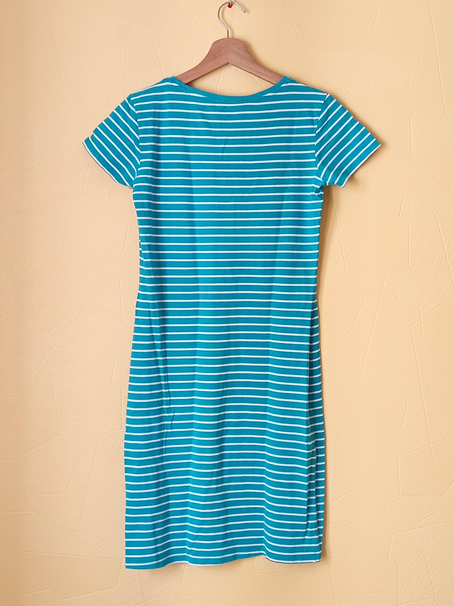Robe t-shirt C&A rayée turquoise et blanche Taille S