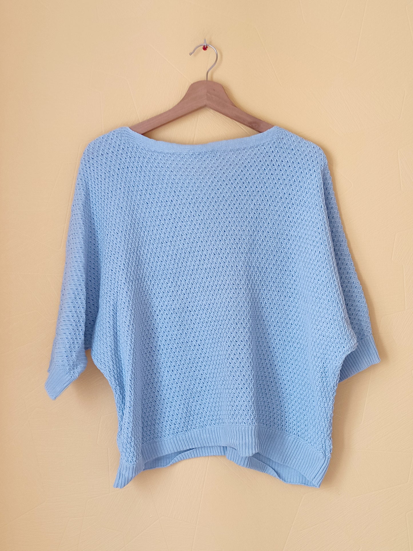 Pull manches courtes mailles ajourées Ever Me bleu clair Taille XL