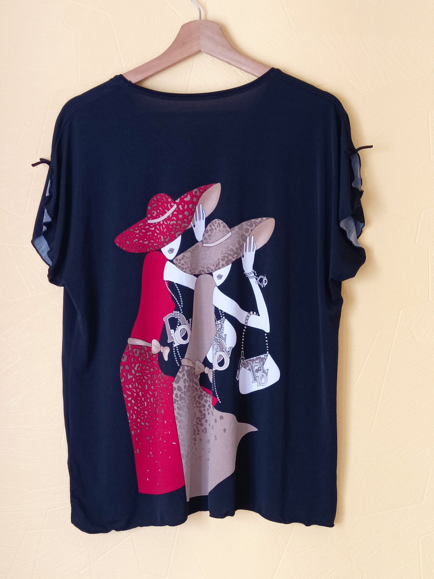 Tunique manches courtes noire avec impression et strass Taille XL