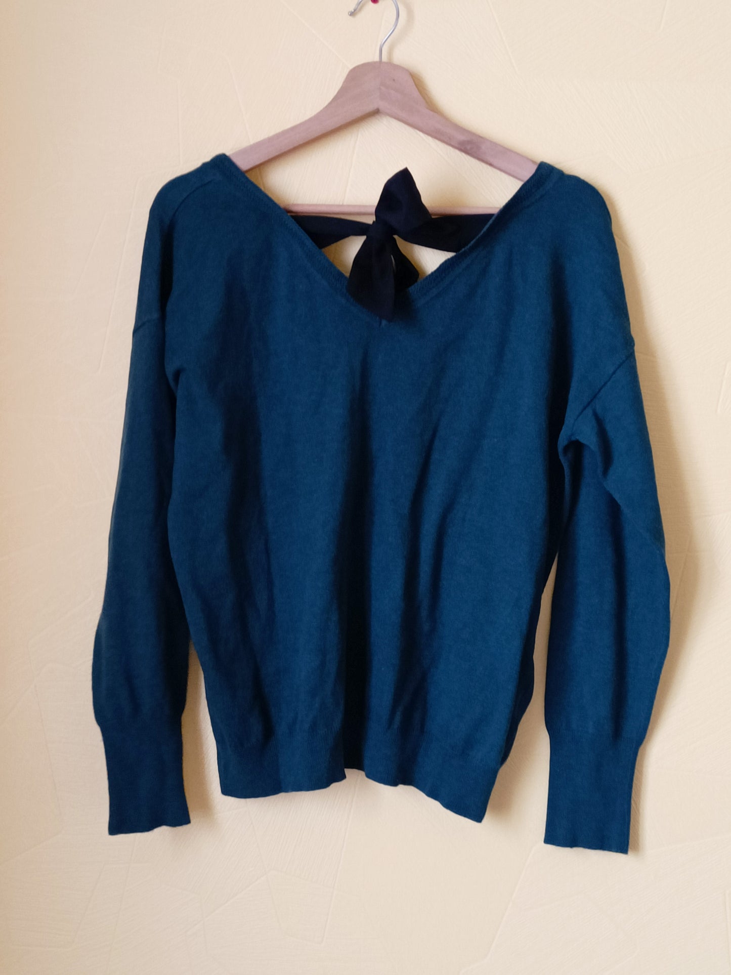 Pull fin Promod vert émeraude avec nœud dans le dos Taille L