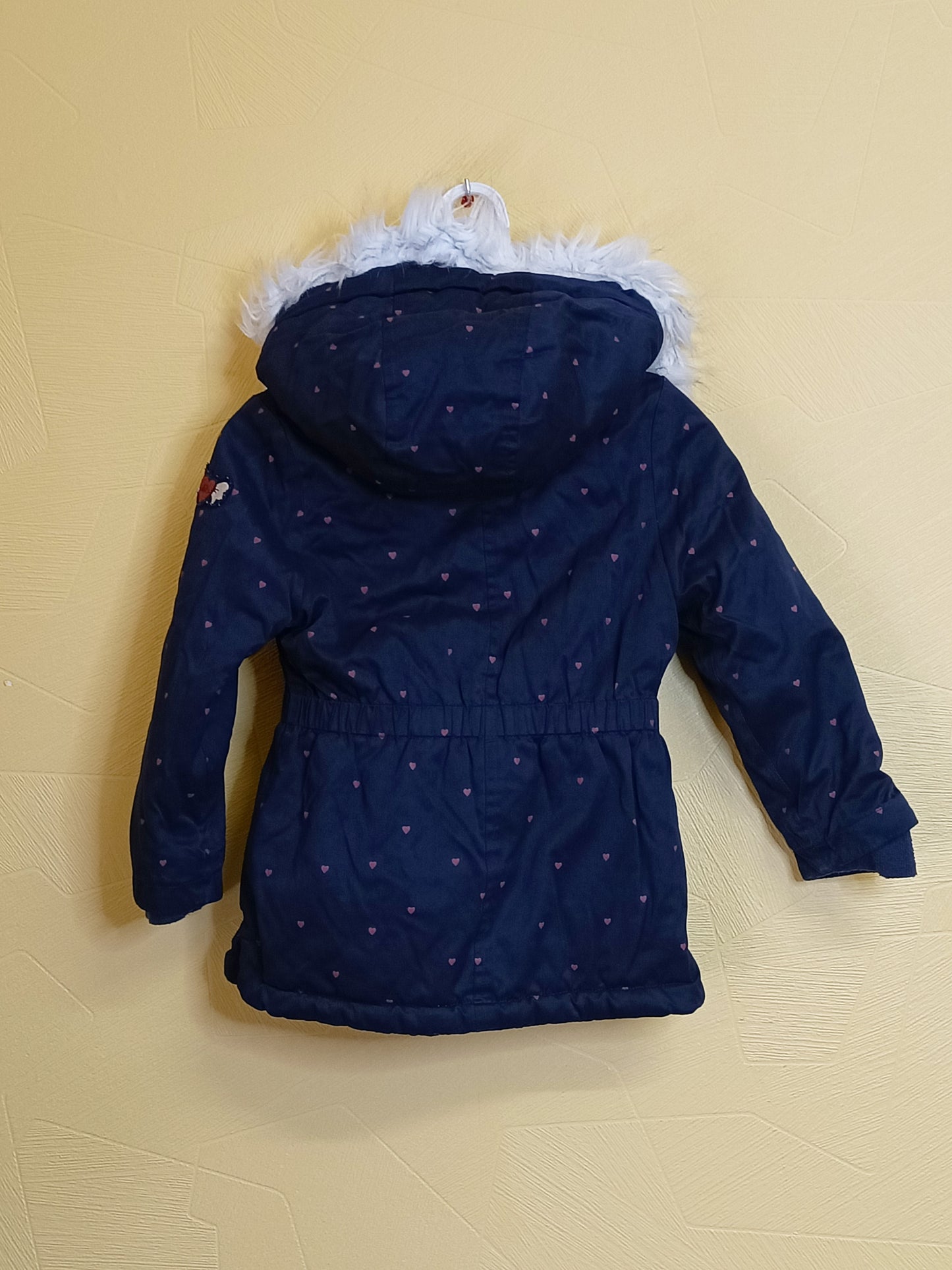 Manteau doublé avec capuche IKKS bleu marine avec motifs cœurs Taille 3 Ans