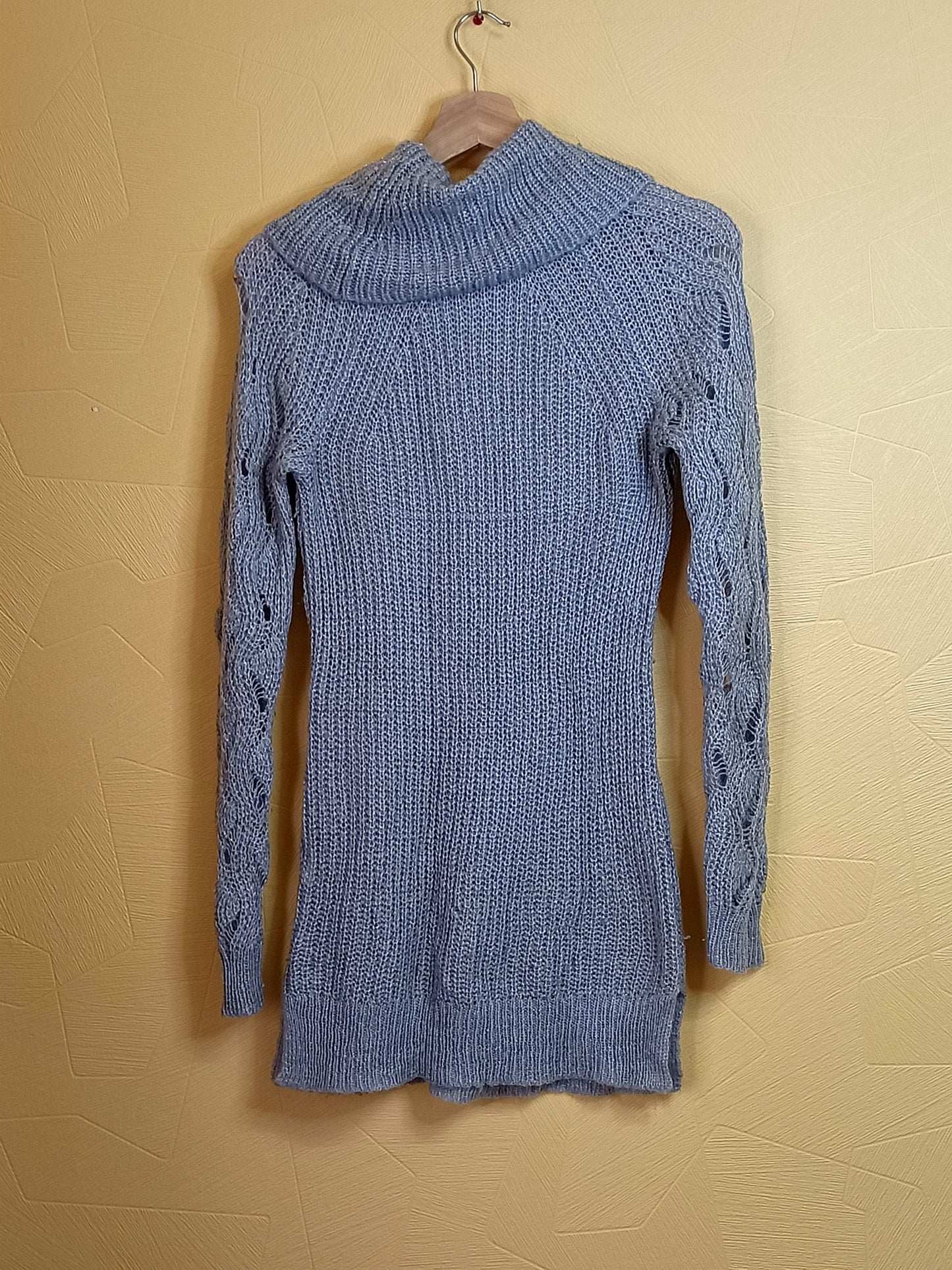 Pull long mailles ajourées avec col Woman gris Taille M