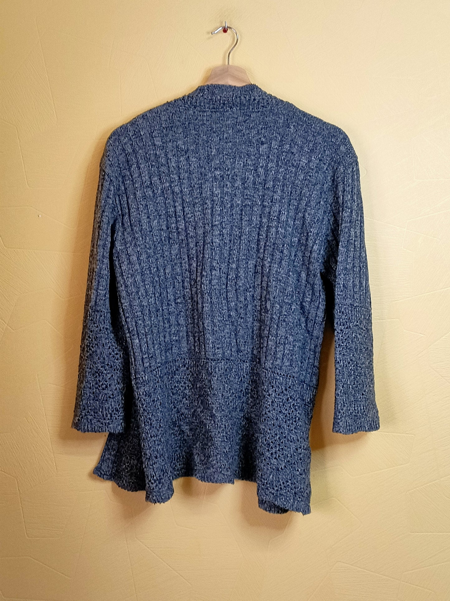 Gilet manches 3/4 gris chiné avec mailles ajourées Taille L