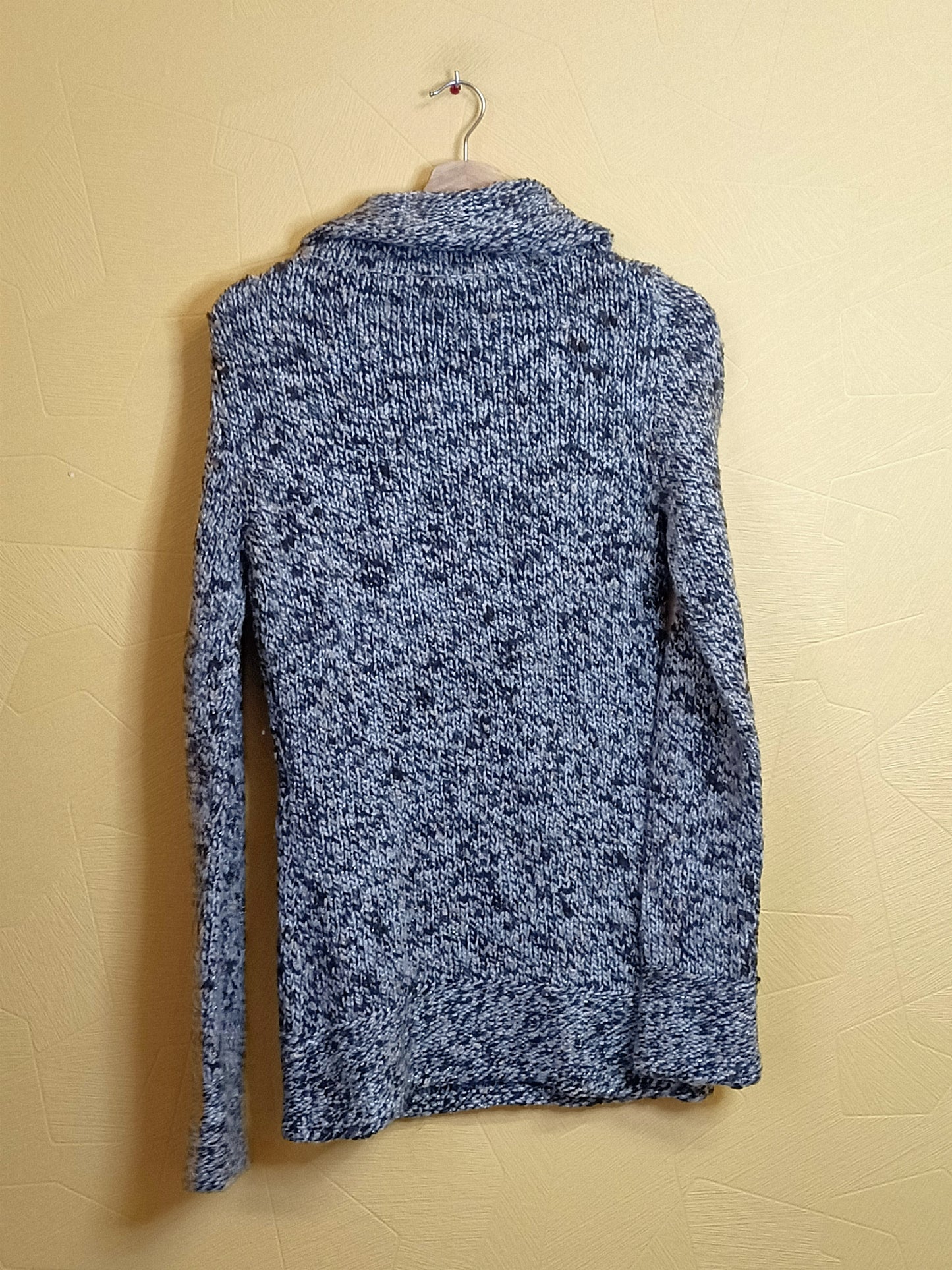 Pull long en maille avec col Phildar beige chiné Taille S