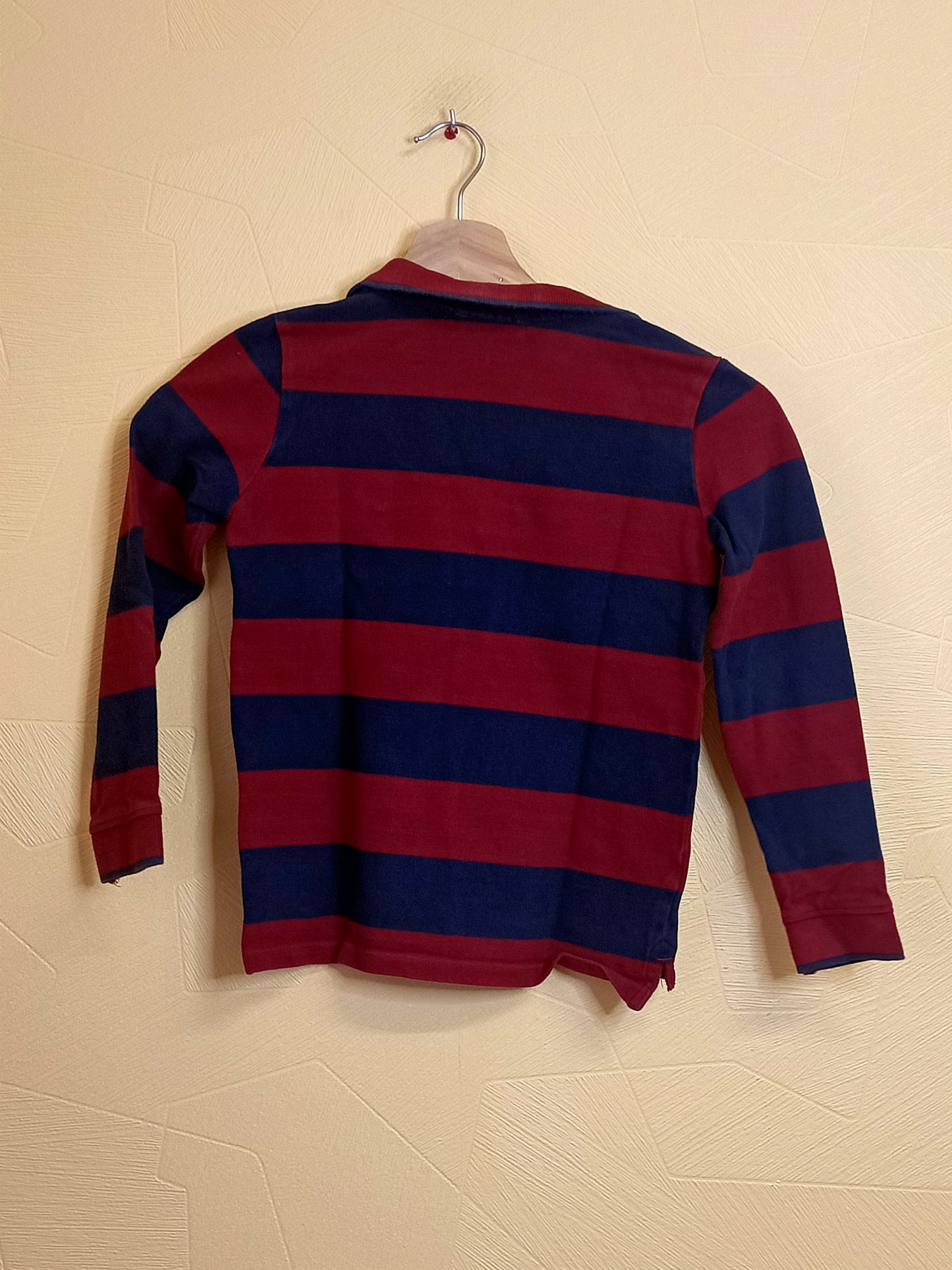 Polo manches longues DPAM rayé rouge et bleu marine Taille 8 Ans