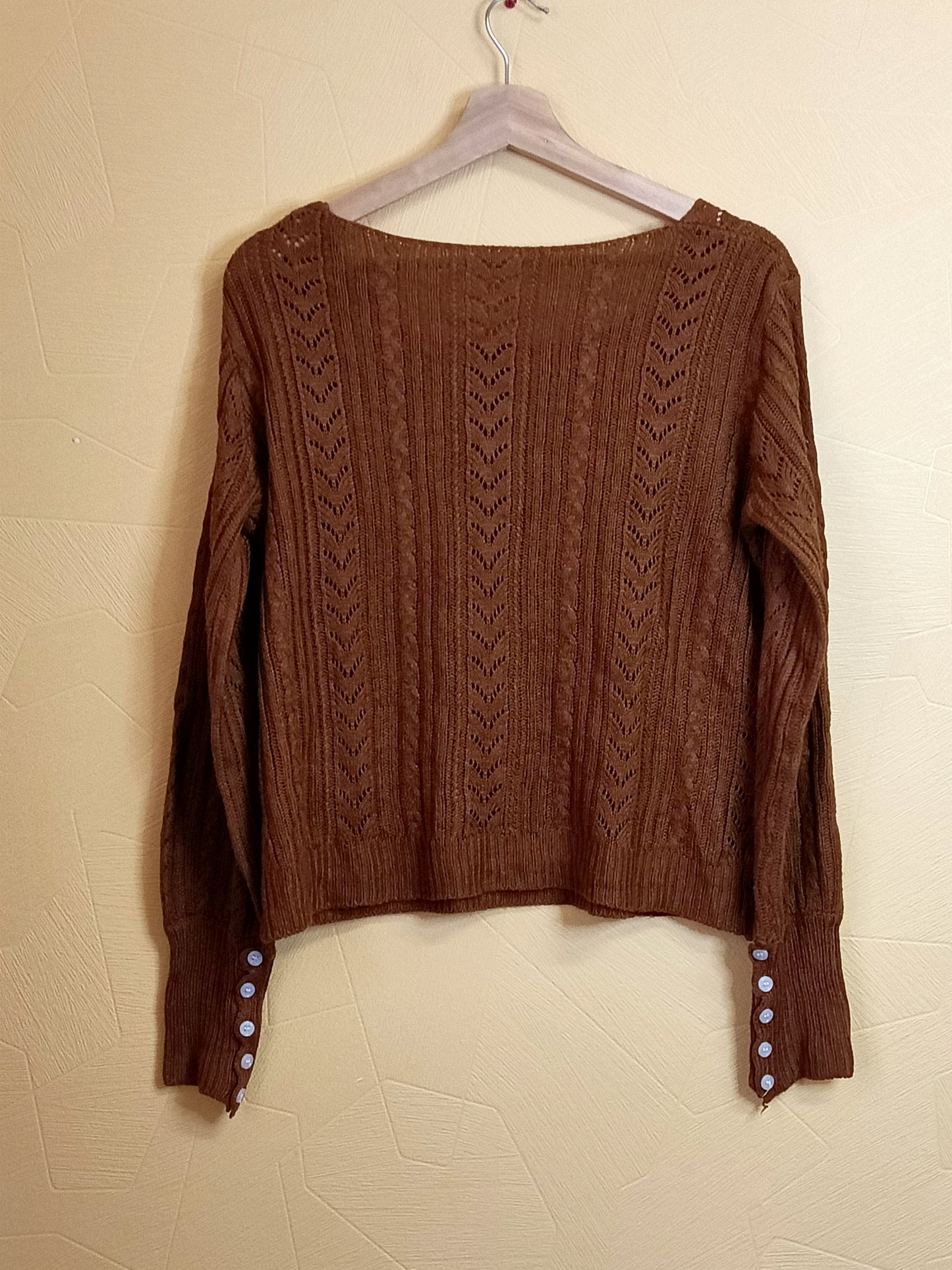 Pull court ajouré marron Shein Taille L
