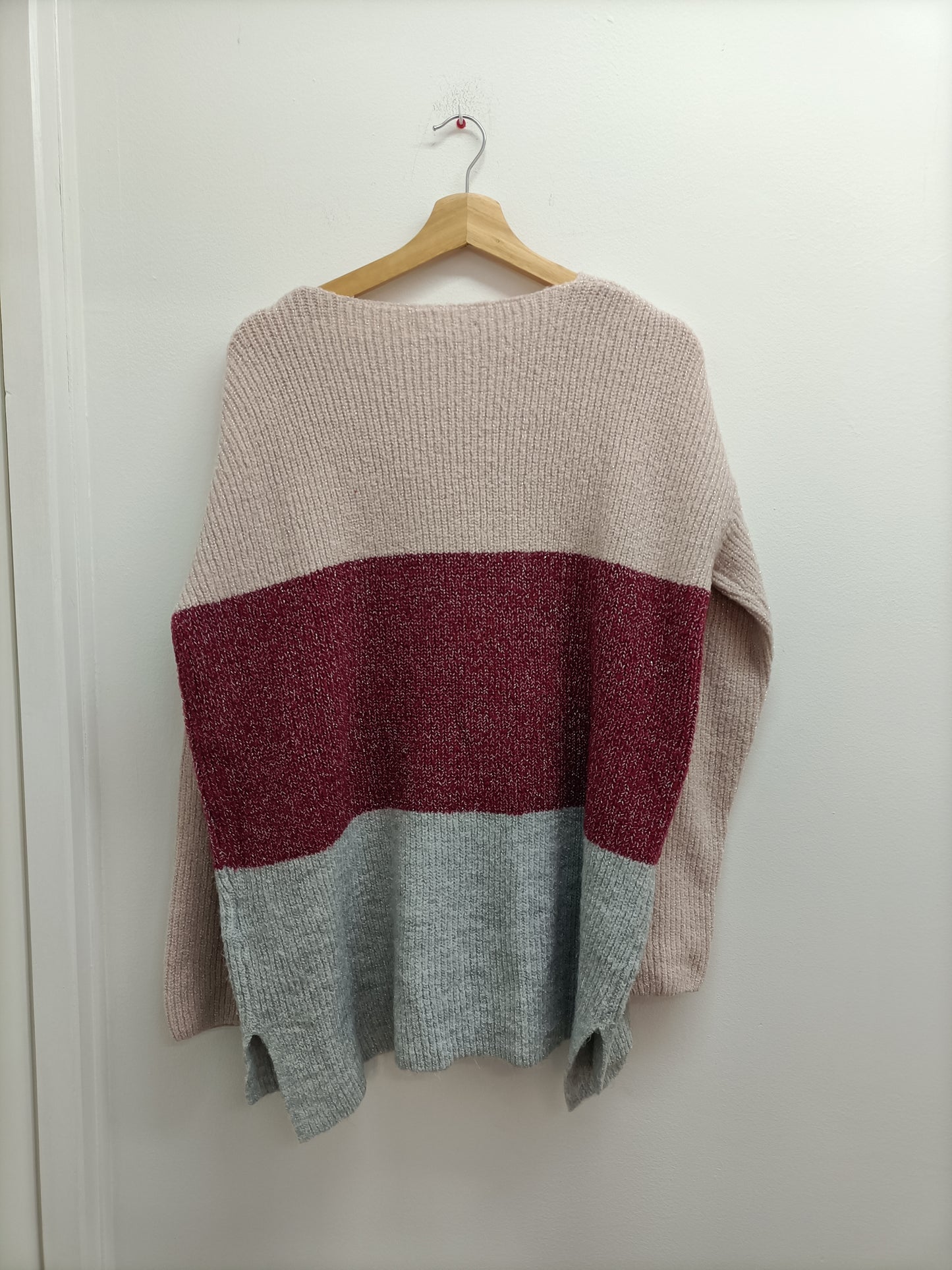 Pull en mailles rose, bordeaux et gris Taille XXL