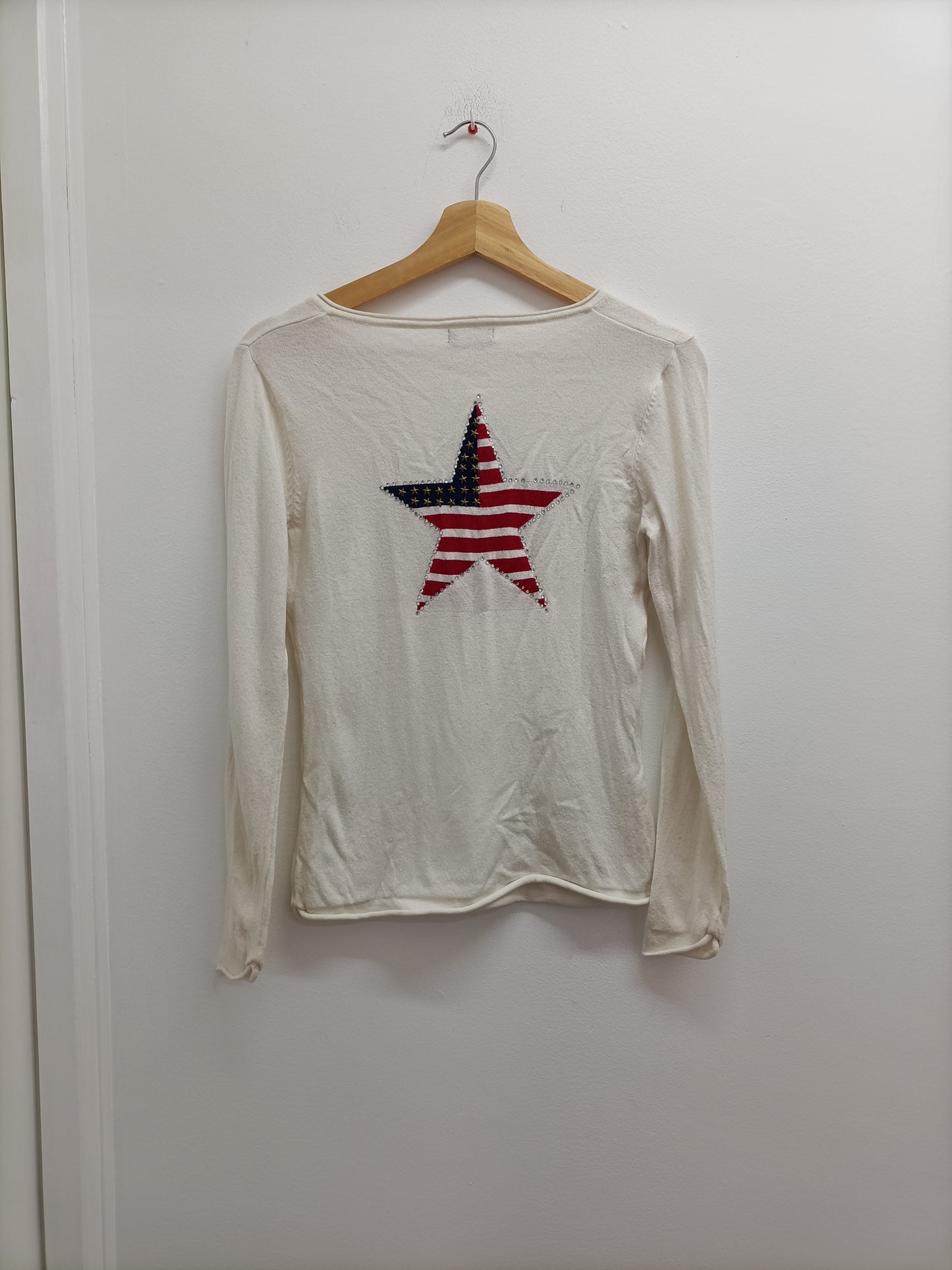 Pull fin Miss Li blanc cassé avec étoile dans le dos Taille M