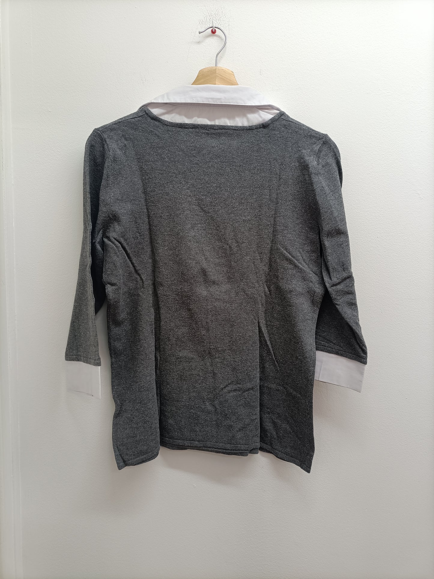 Pull chemise manches 3/4 gris avec strass Taille M
