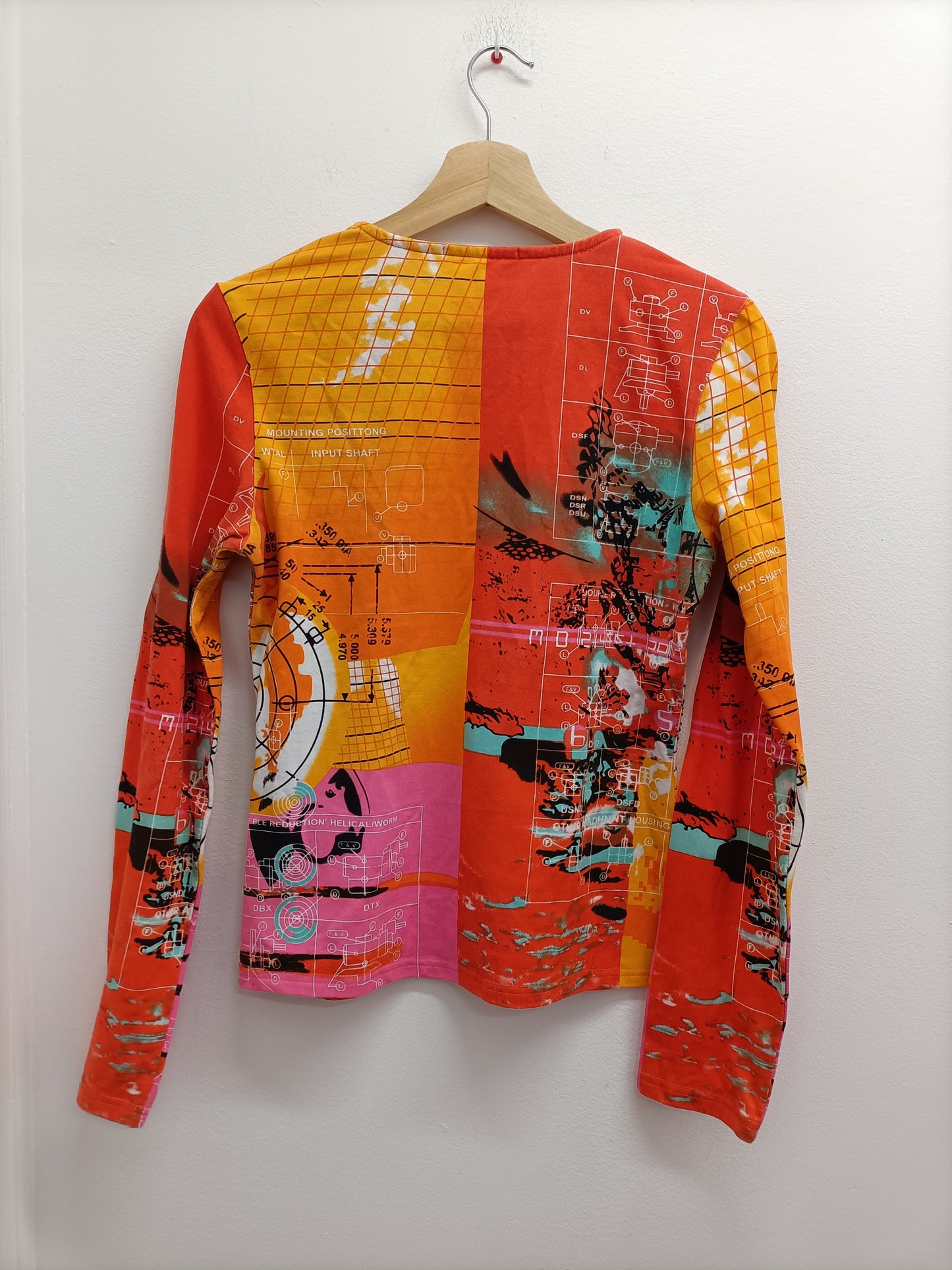 T-shirt manches longues fantaisie Fusan orange imprimée Taille M