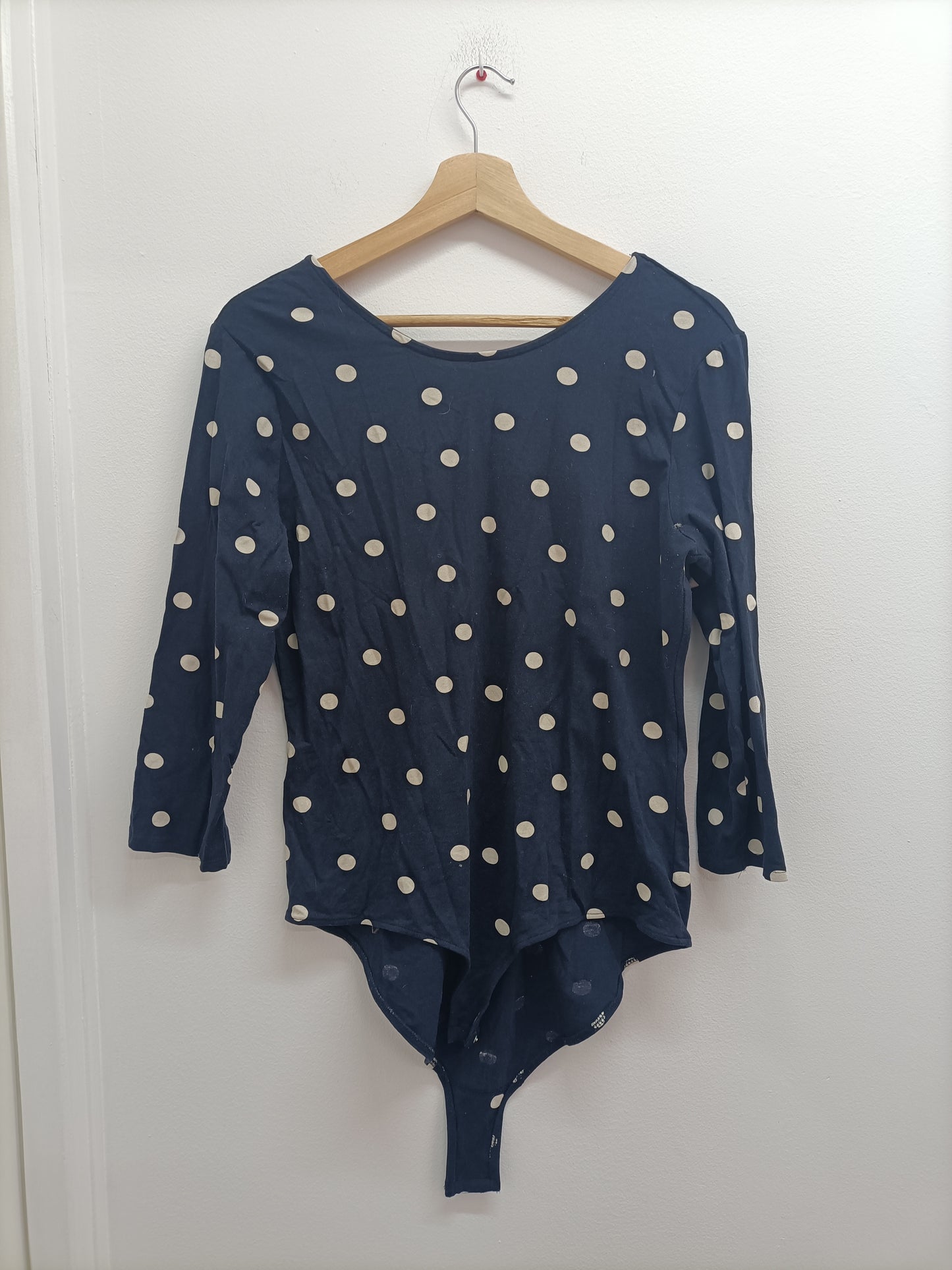 Body manches 3/4 Kiabi bleu marine à pois blancs Taille XL