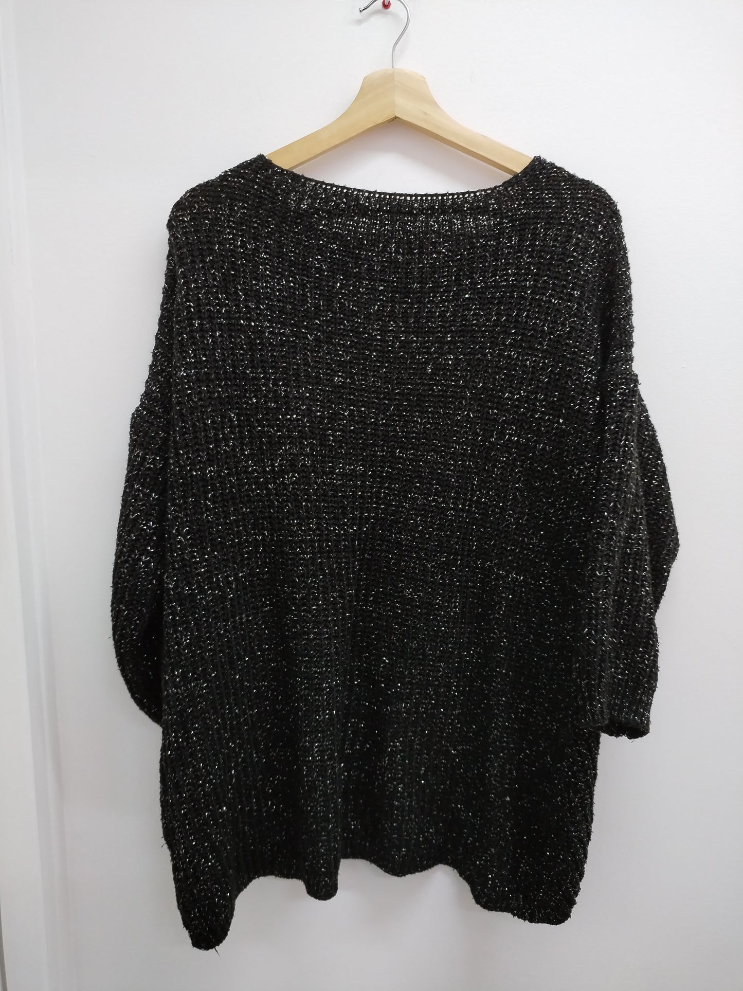 Pull grosses mailles manches 3/4 noir argenté Taille XL