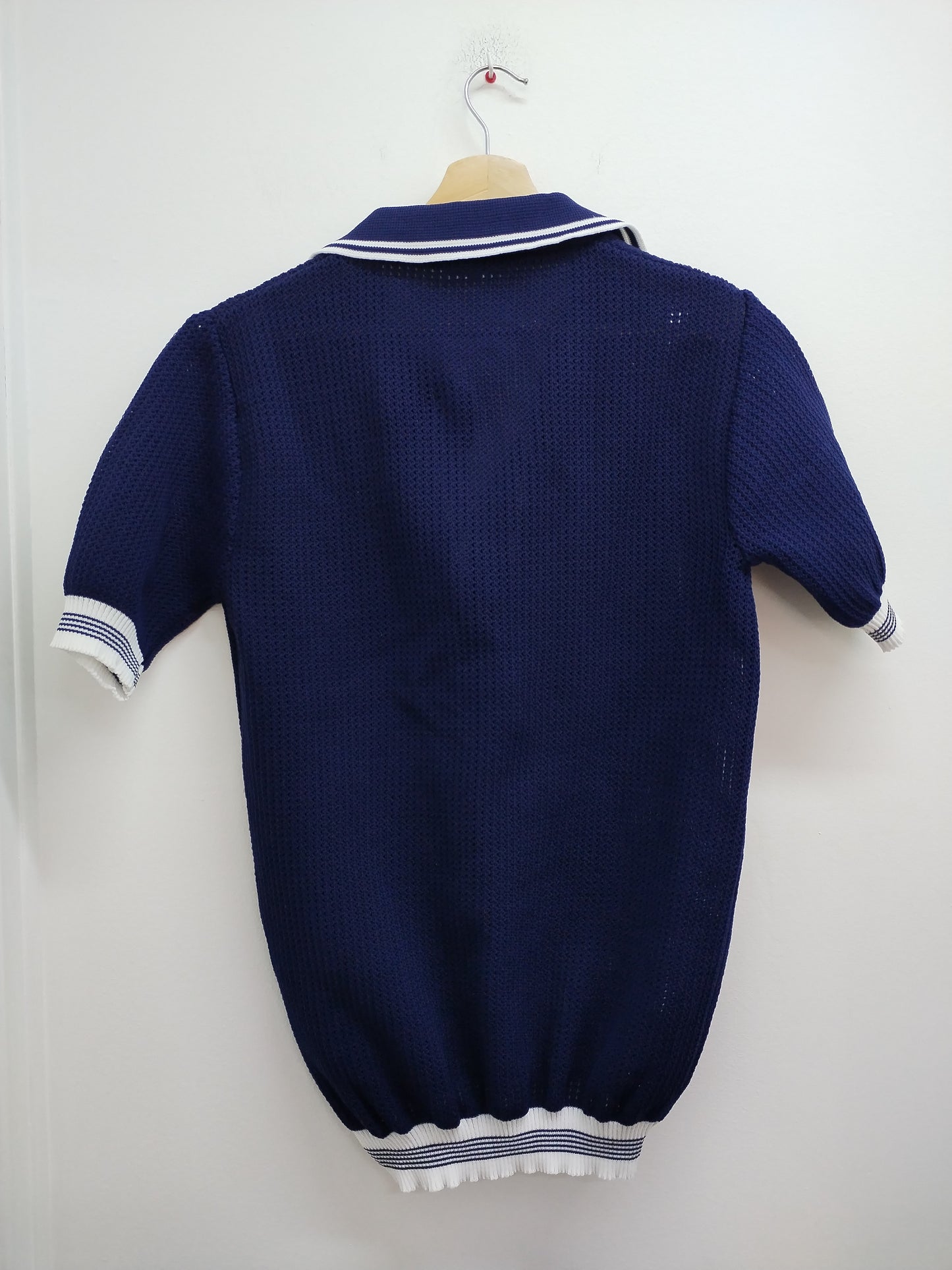 Pull mailles ajourées manches courtes bleu marine Taille XL