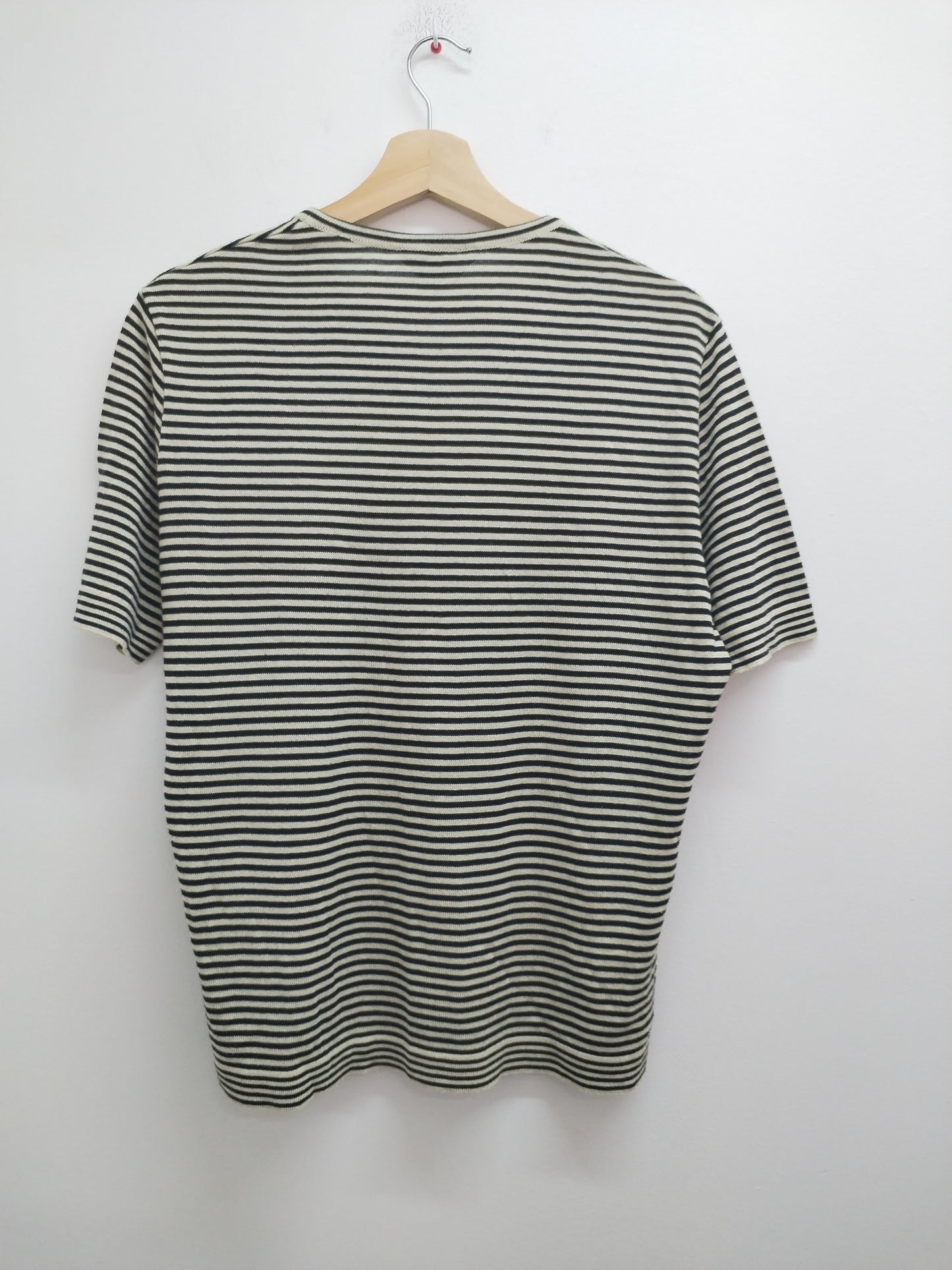 Pull fin manches courtes Anne Sufer rayé beige et blanc Taille 44