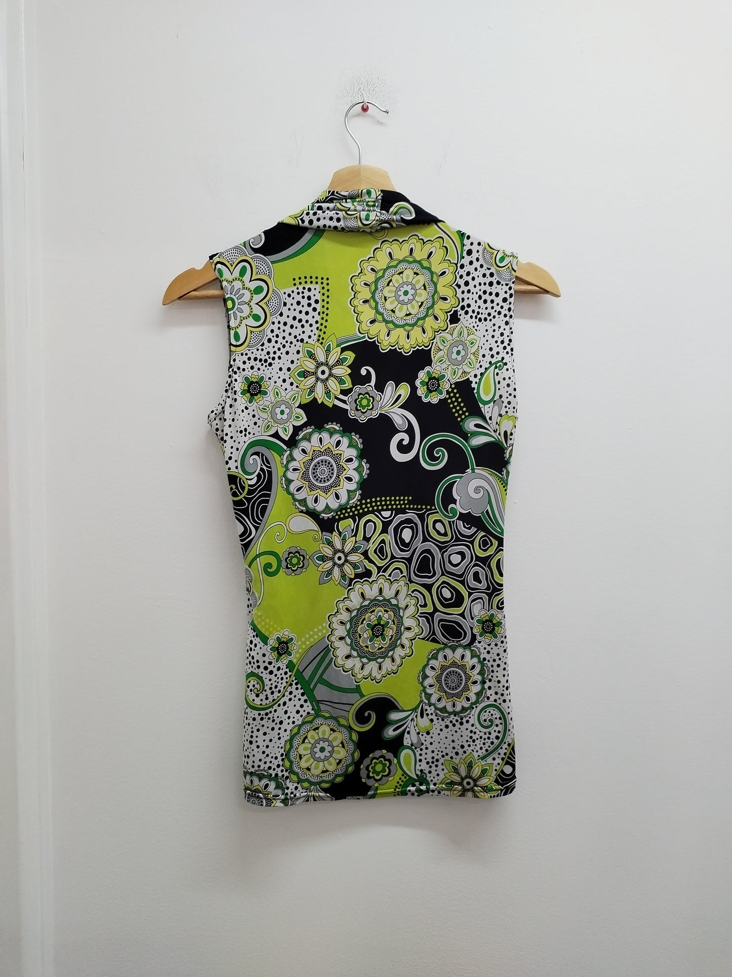 Tunique sans manche Patrice Bréal verte, noire et blanche à motifs Taille S