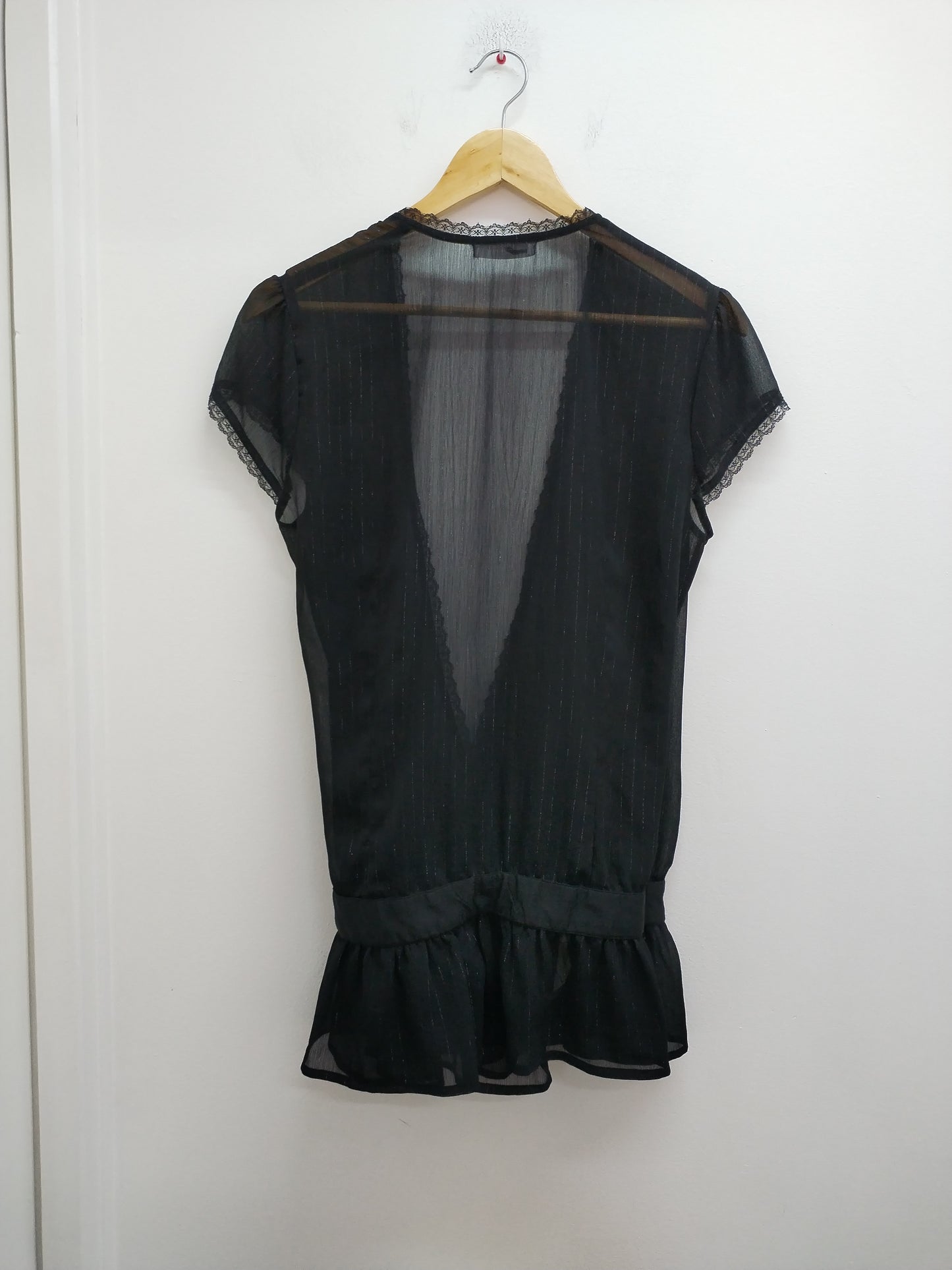 Tunique manches courtes cache-coeur transparente Promod noire Taille 42