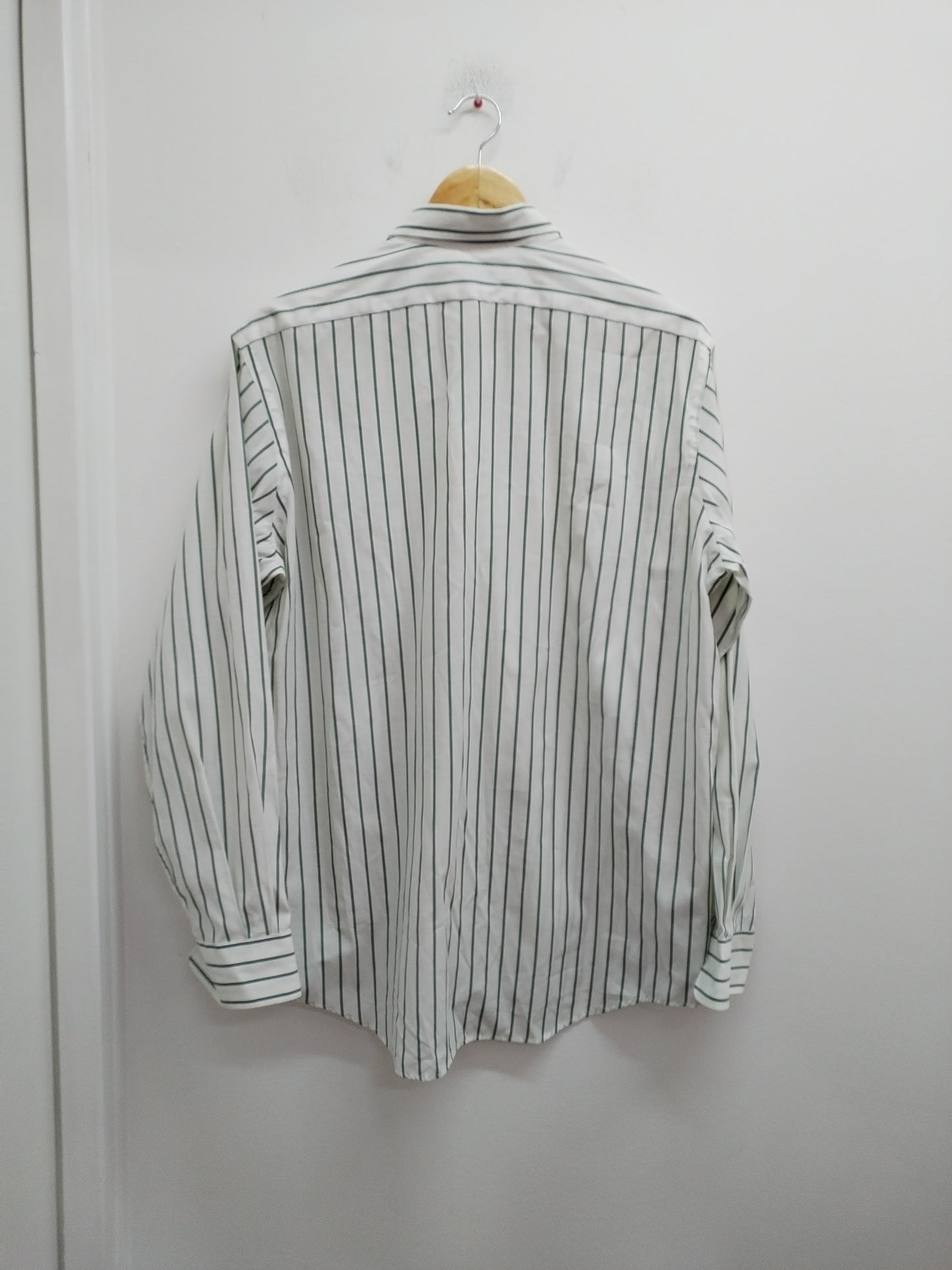 Chemise manches longues Solfin blanche à rayures vertes Taille 40