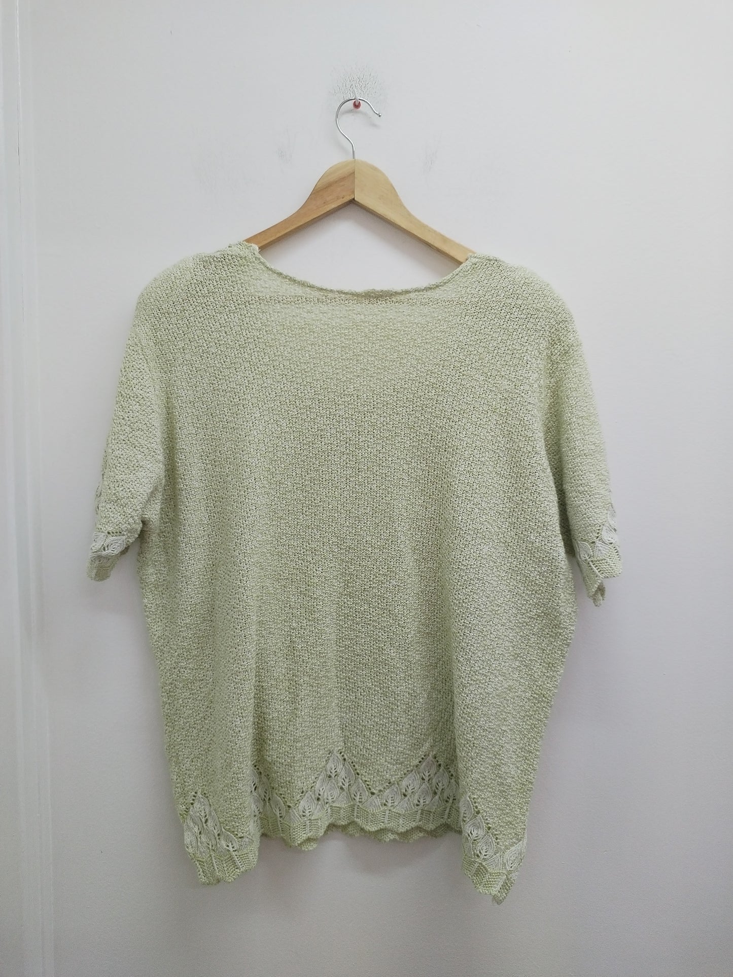 Pull fin mailles ajourées manches courtes Bella Donna vert pastel Taille 2XL