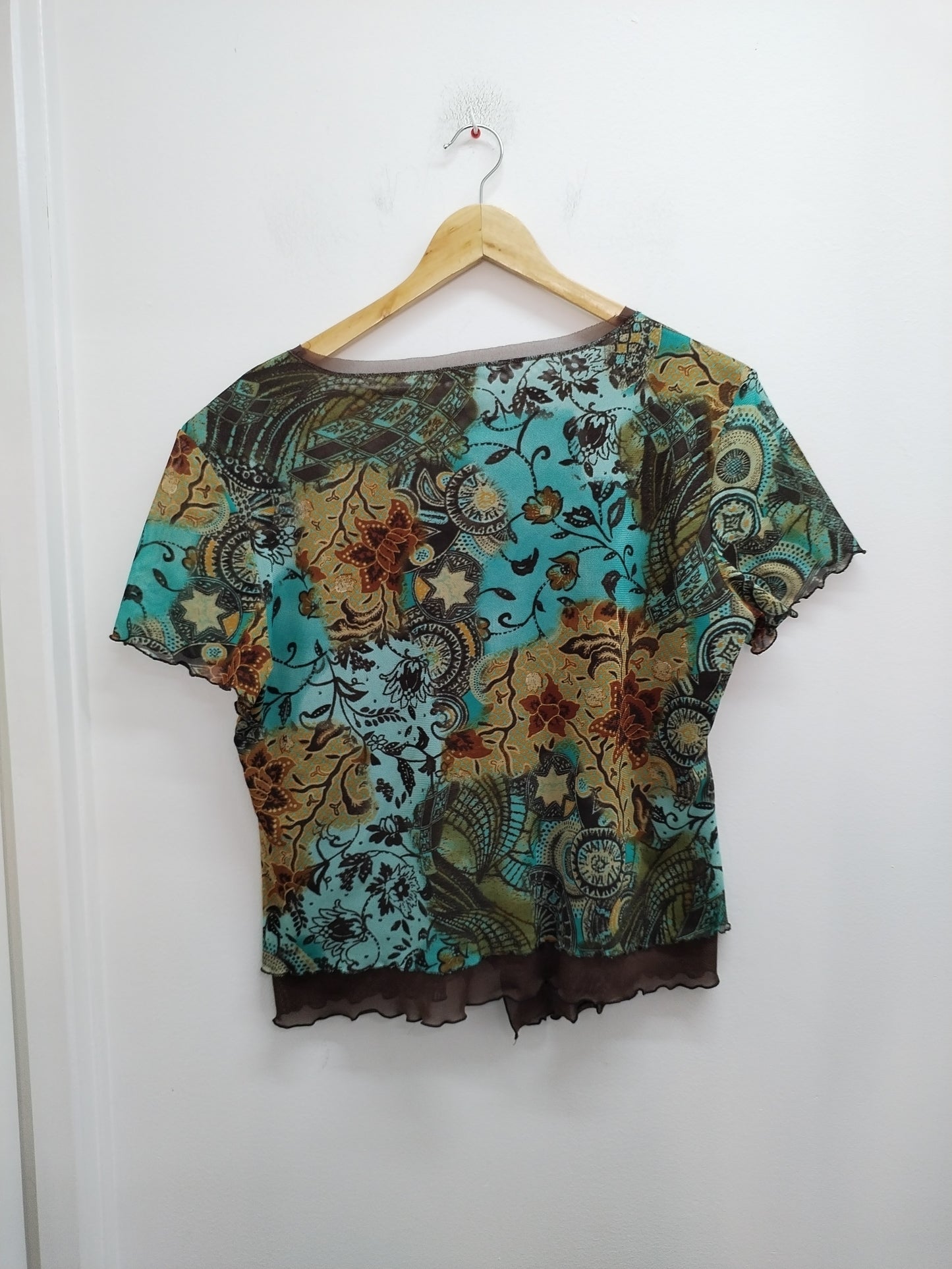 Tunique manches courtes Patrice Bréal maron et bleue imprimée Taille XL