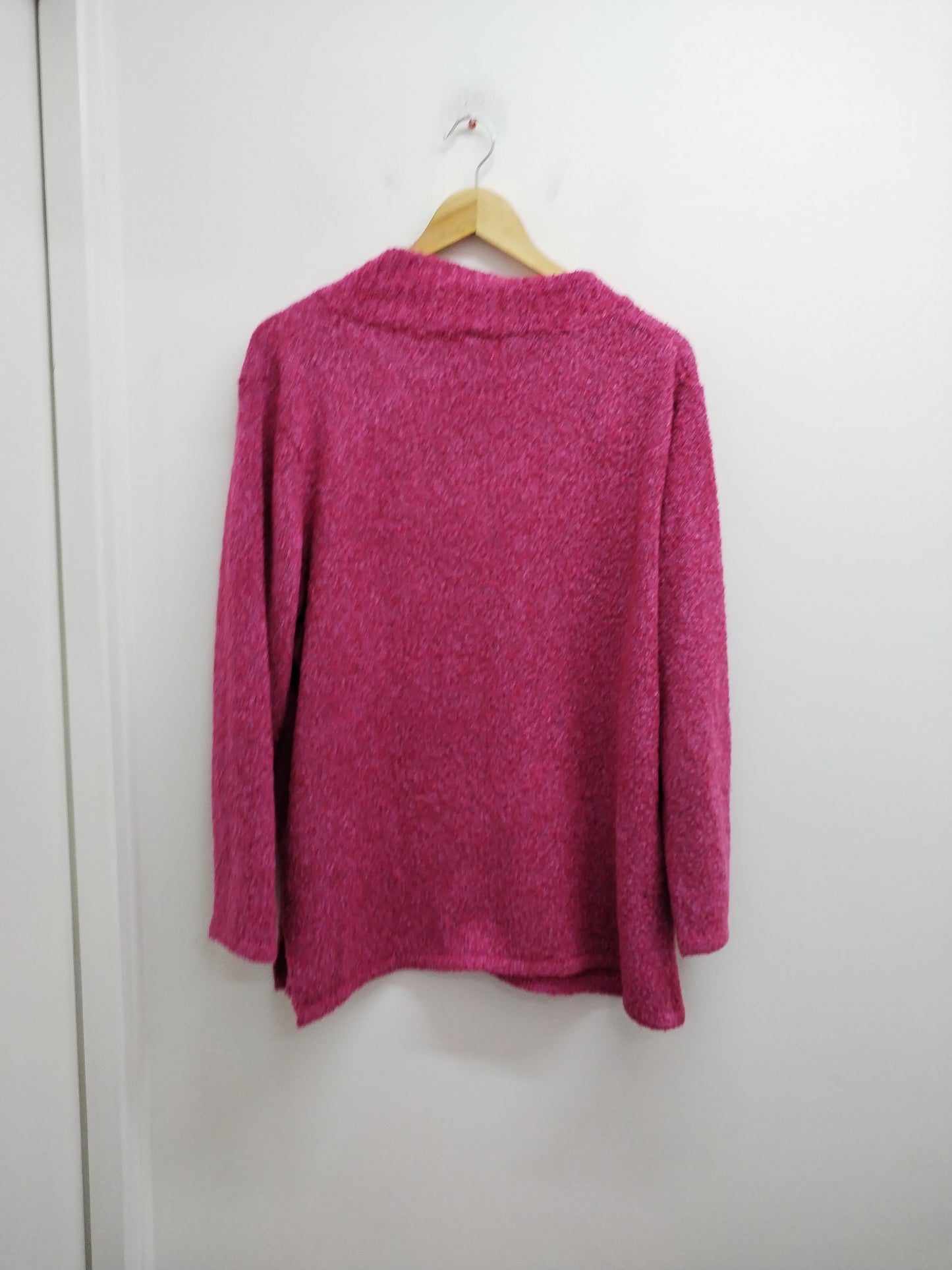Pull maille chenille manches 3/4 Bleu Bonheur rose foncé Taille 46/48