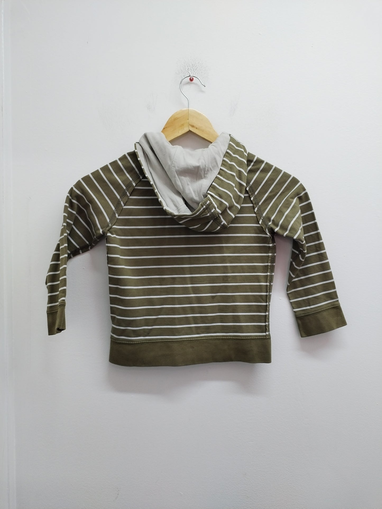 Sweat à capuche zippé Okaïdi rayé kaki et blanc Taille 4 Ans