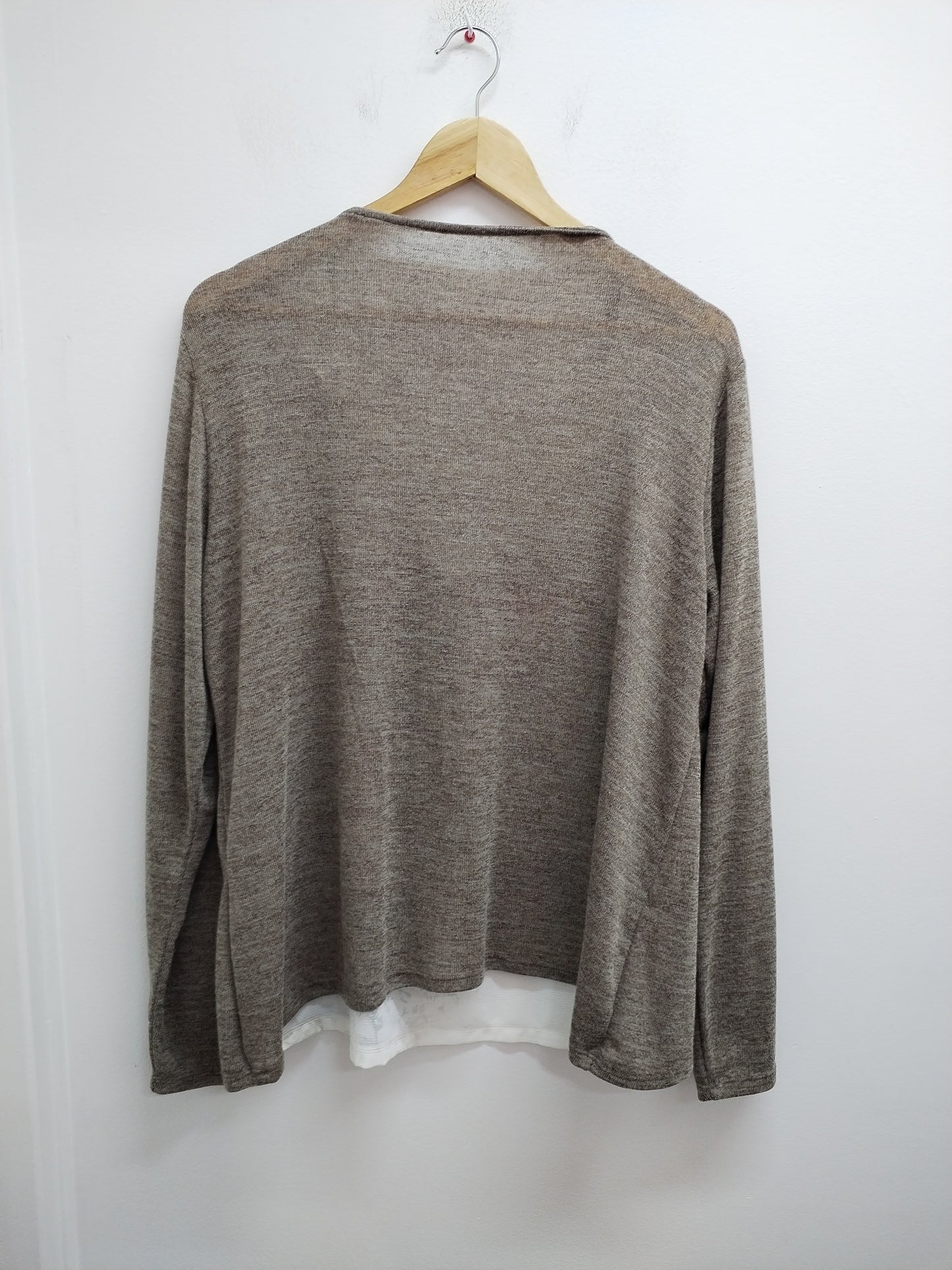 Pull tunique marron chiné et blanc avec impression Taille L