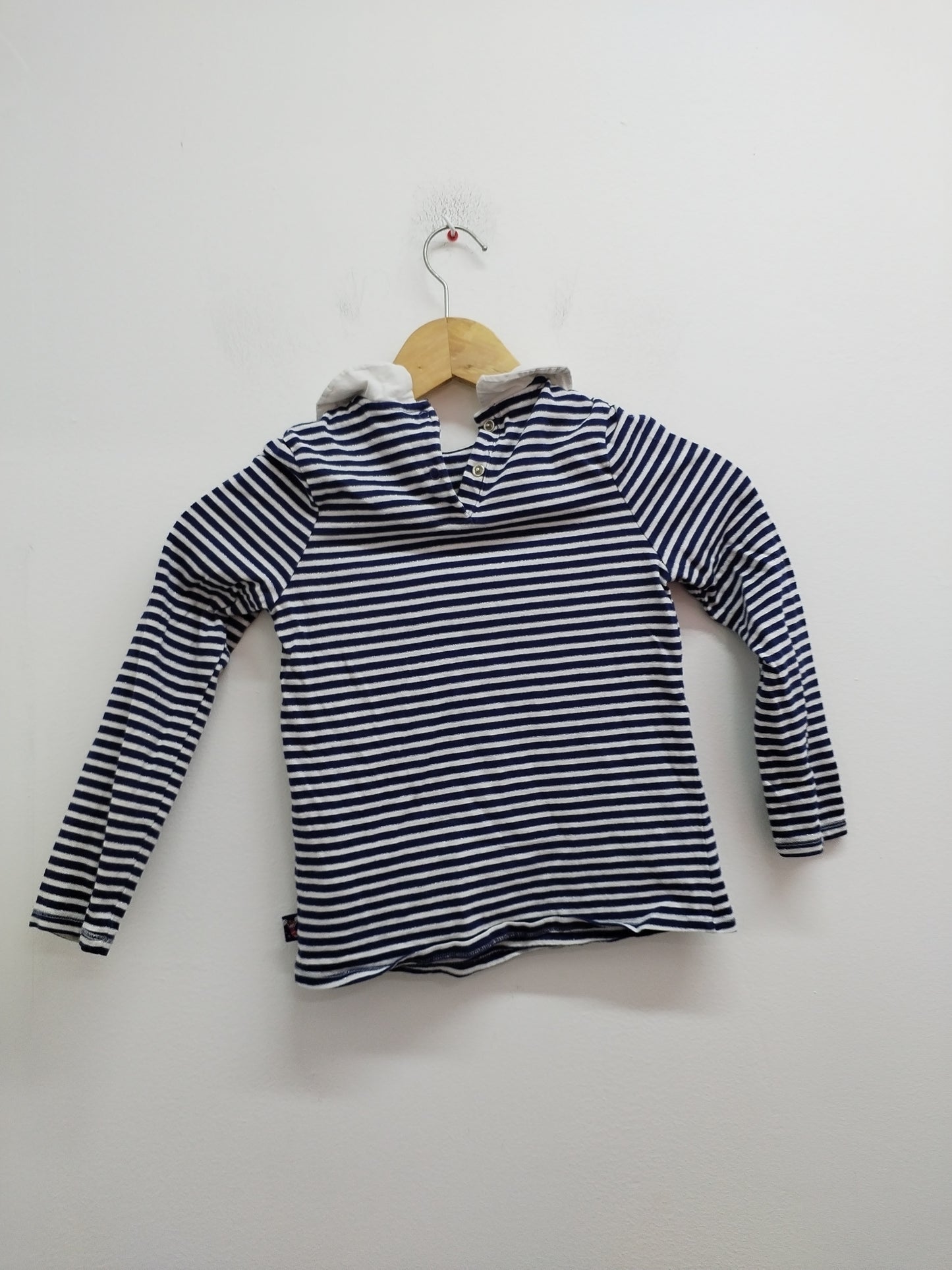 T-shirt manches longues avec col Sergent Major rayé bleu et blanc Taille 7 Ans