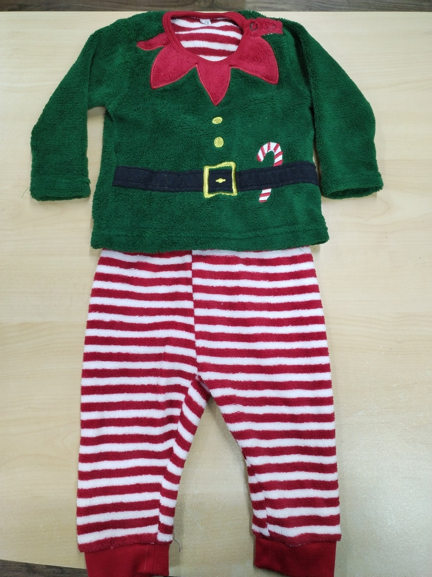 Pyjama de Noël 2 pièces vert, rouge et blanc avec broderie Taille 6 Mois