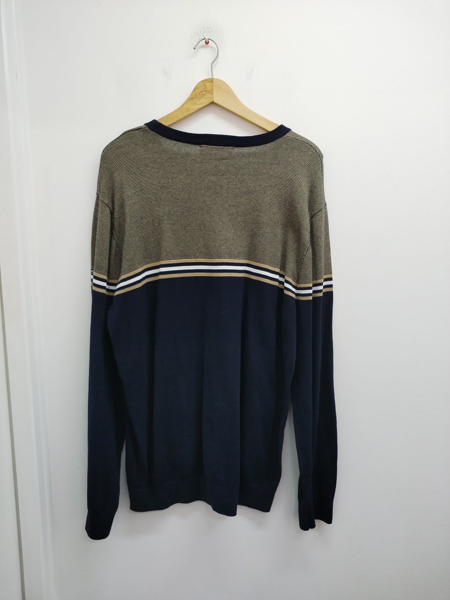 Pull fin Terre de Marins marine et beige Taille XXL