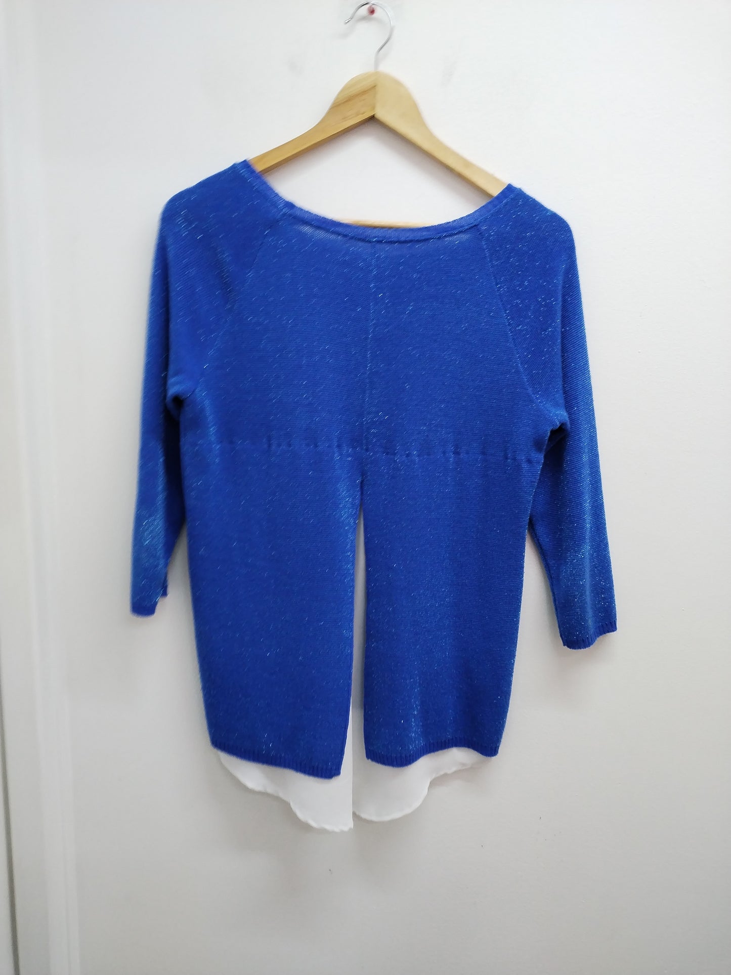 Pull fin Bréal manches 3/4 bleu brillant et blanc Taille M