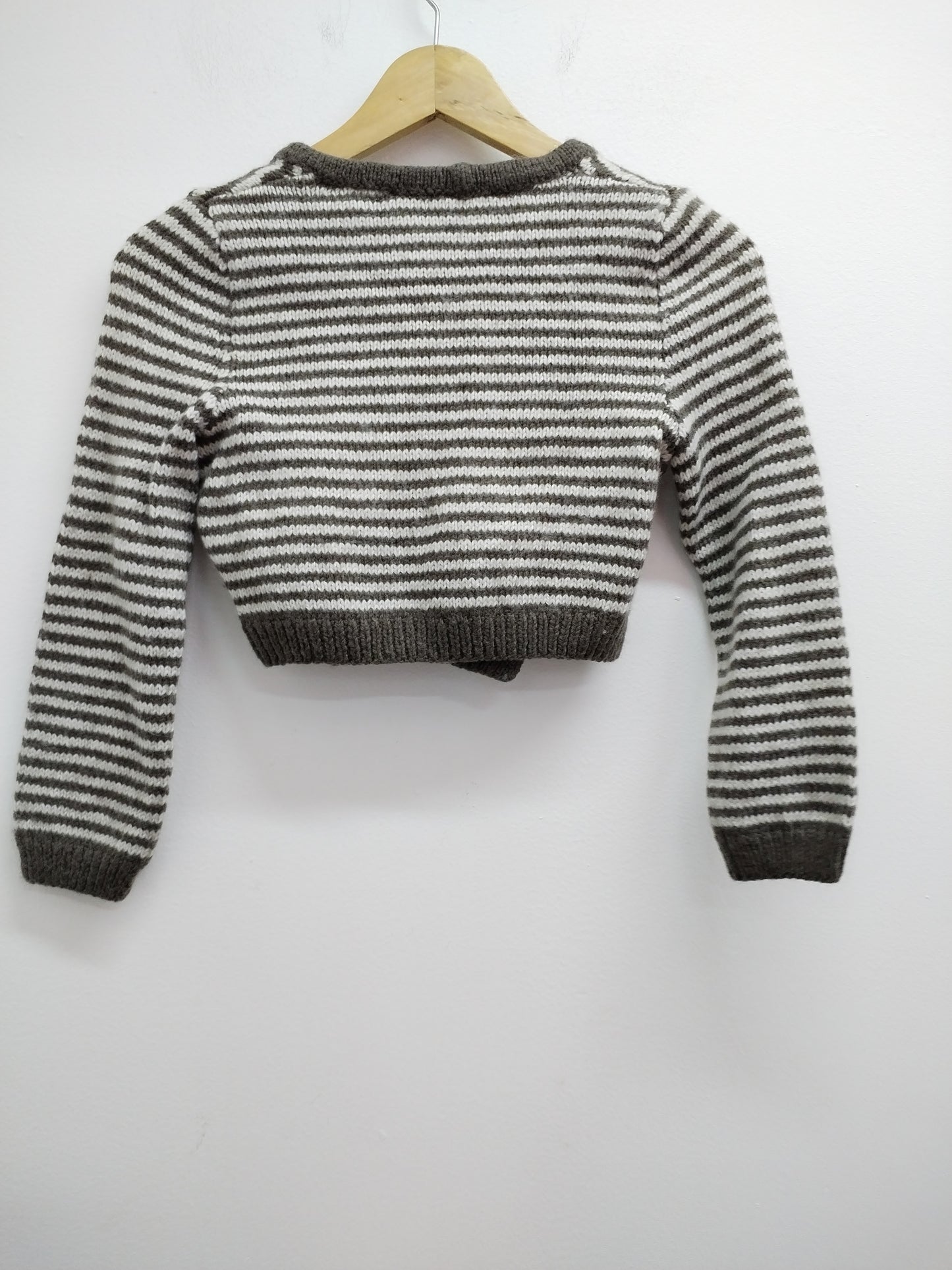 Gilet fait main rayé beige et marton Taille 6 Ans