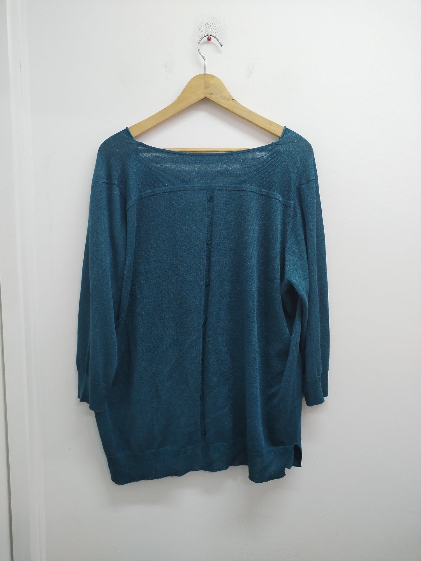 Pull fin manches 3/4 bleu vert brillant Taille 2XL