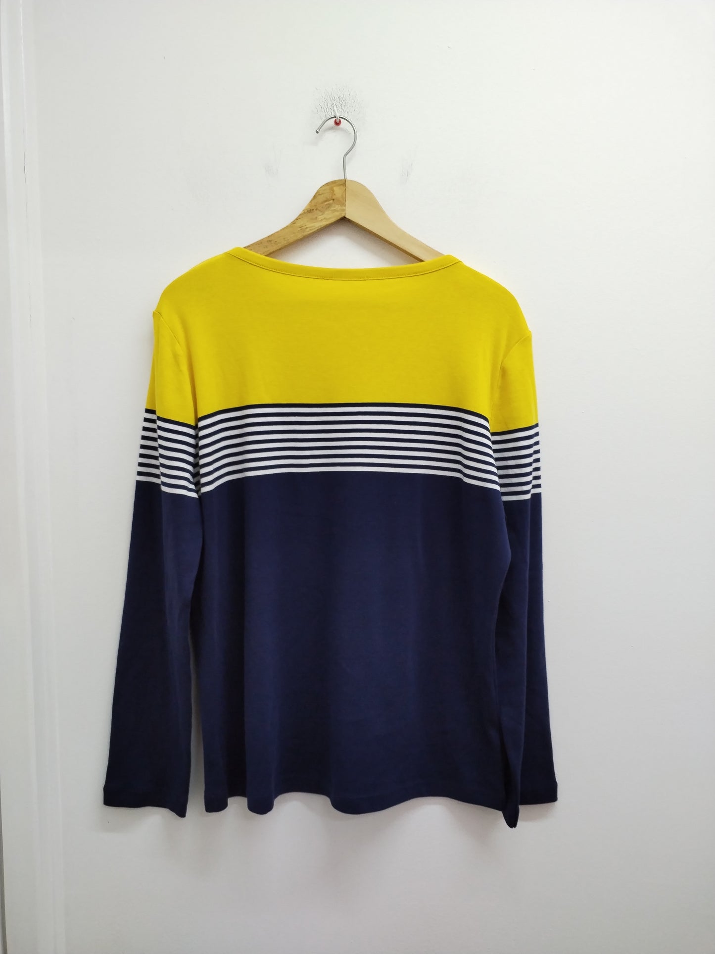 T-shirt manches longues jaune, rayé marine et blanc Taille XL