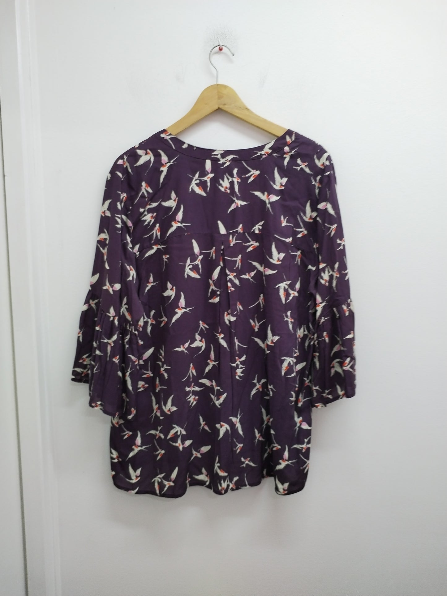 Chemise manches bouffantes 3/4 prune avec oiseaux Taille XL