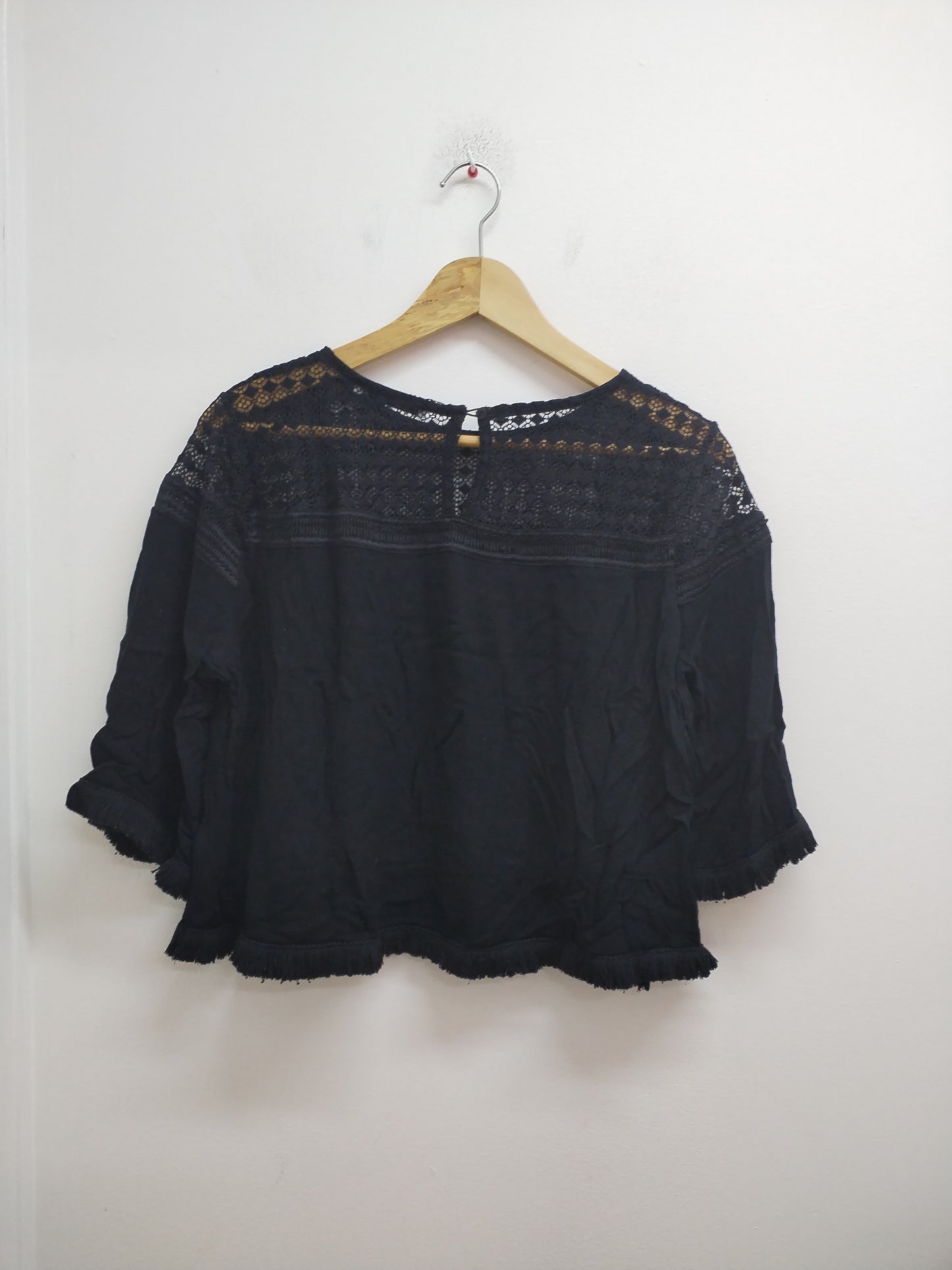 Tunique courtes manches 3/4 Pull & Bear noire avec dentelle Taille L