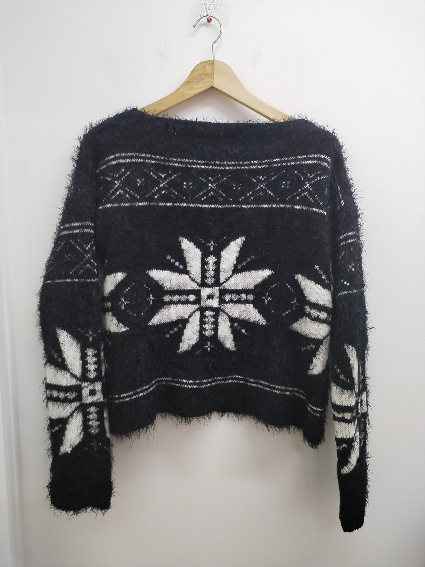 Pull mailles poilue Jennyfer noir et blanc à motifs Taille M