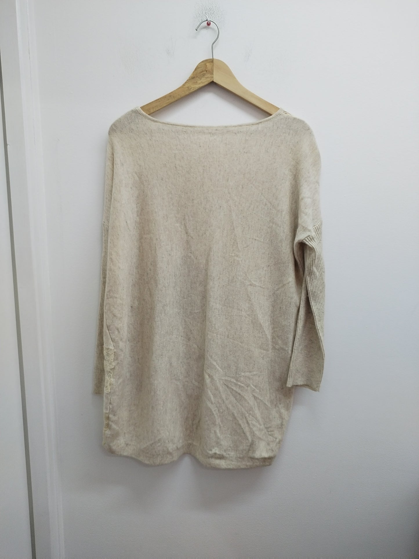 Pull fin manches 3/4 avec dentelle beige Taille 2XL