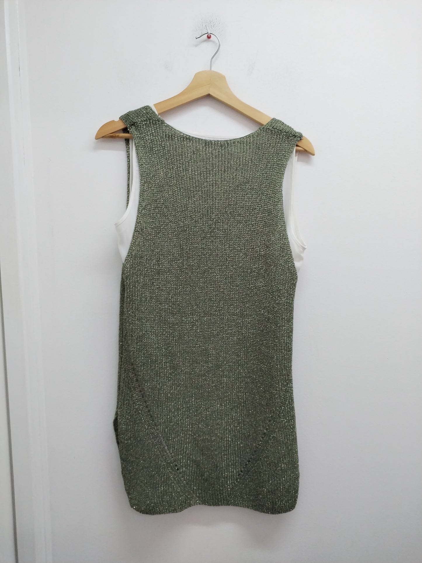 Pull sans manches en maille avec doublure Bréal Kaki et argenté Taille S