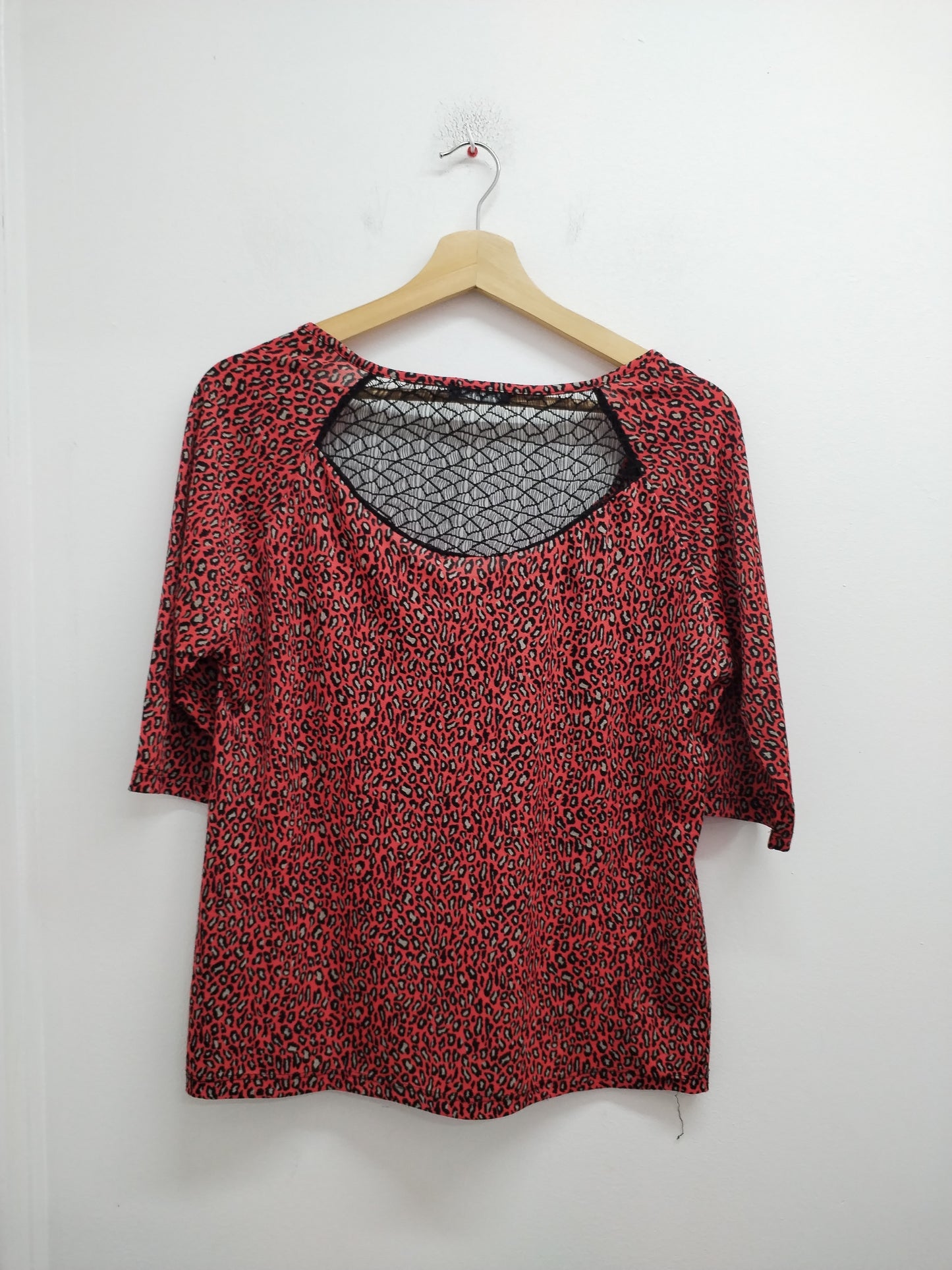 Tunique manches courtes Bréal rouge imprimé animal avec dentelle Taille L