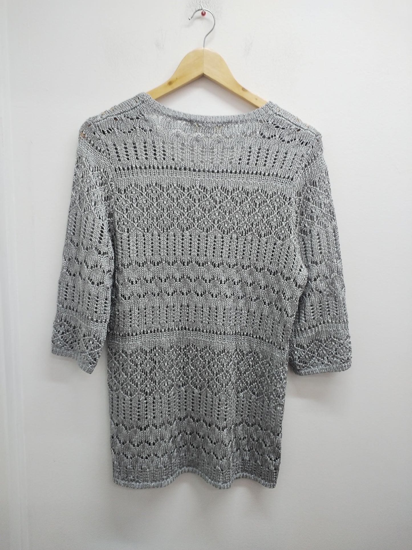 Pull mailles ajourées manches 3/4 Alessa W. gris Taille L